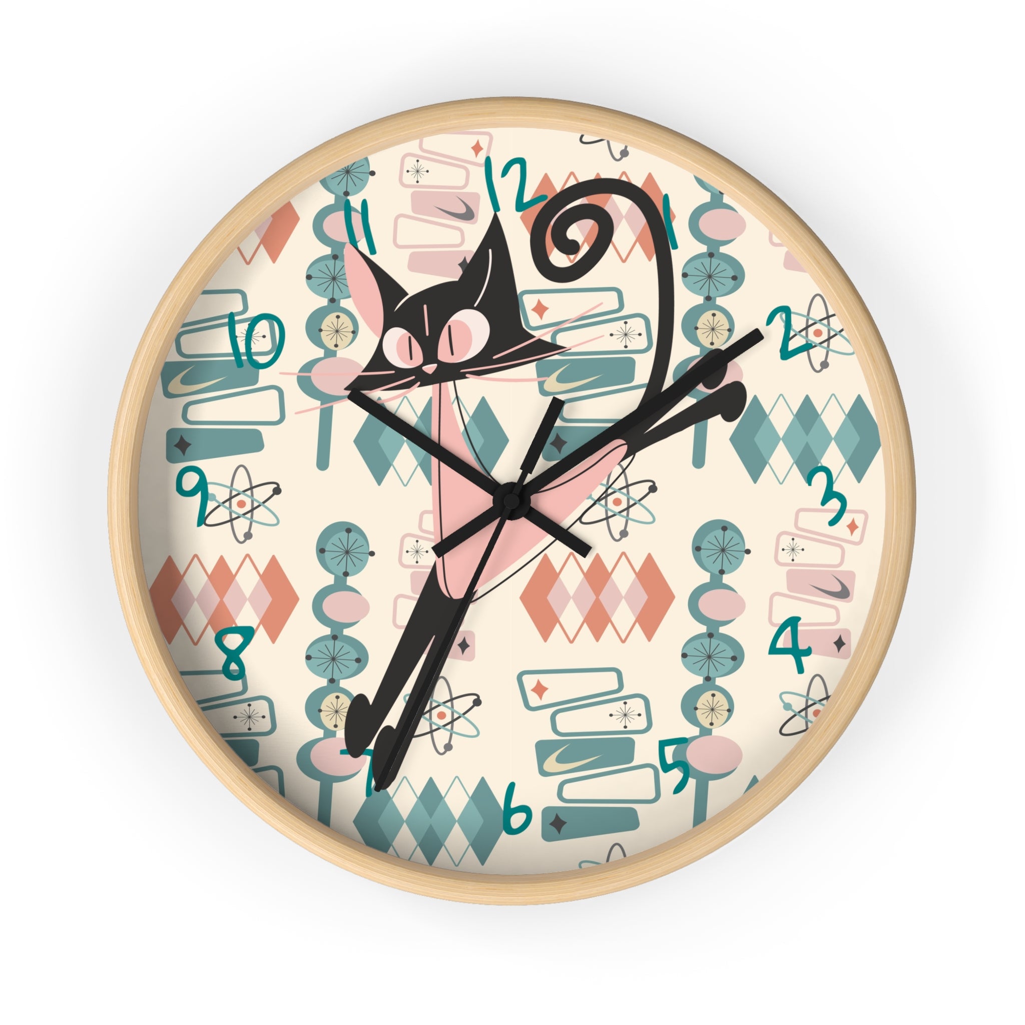 Atomic Cat Wall Clock, Mid Century Modern Kitschy Kitchen, Bedroom Livingroom Clocks - Mid Century Modern Gal