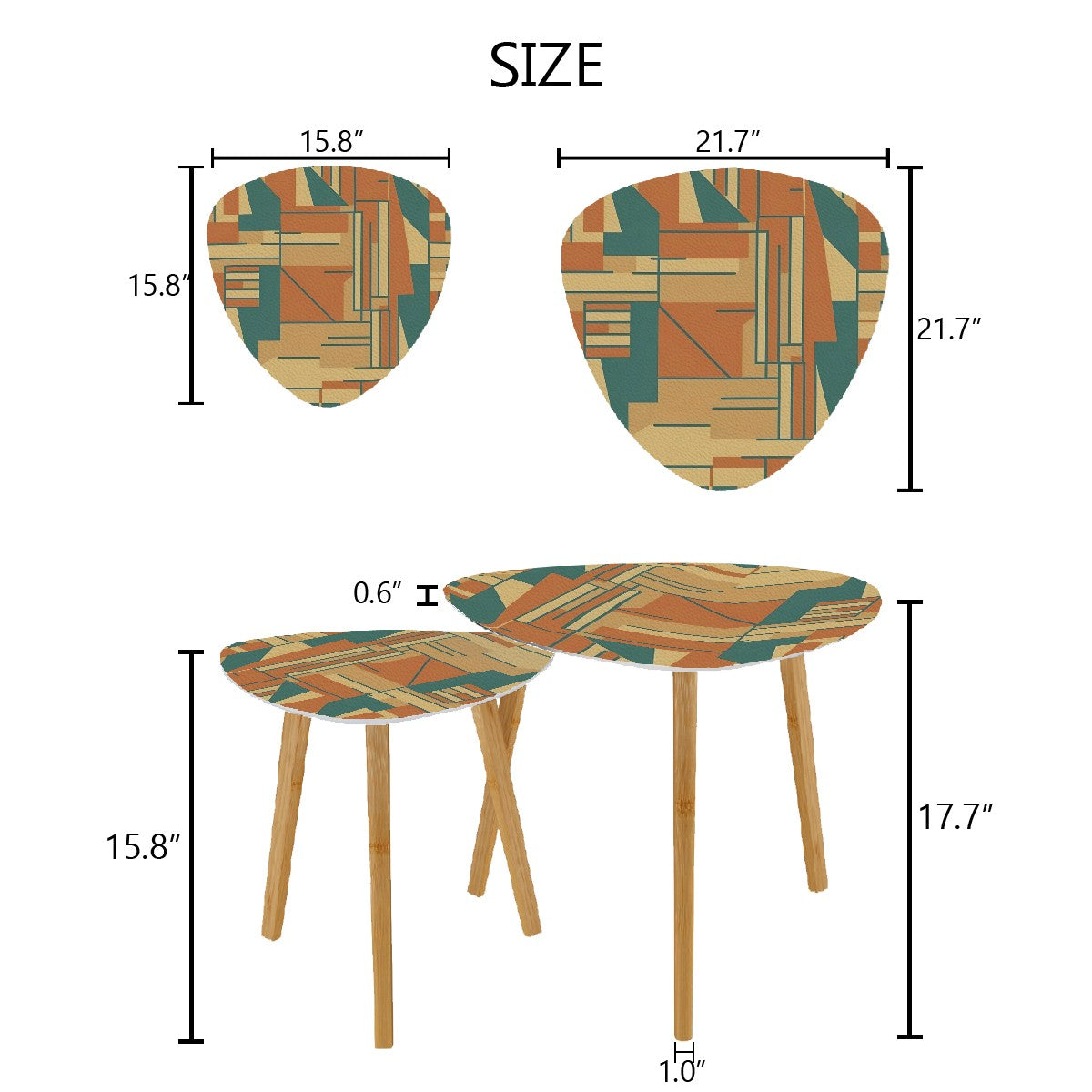 Mid Century Modern Geometric Bauhaus Designed Brown Teal Mod Cocktail Side Tables - Mid Century Modern Gal