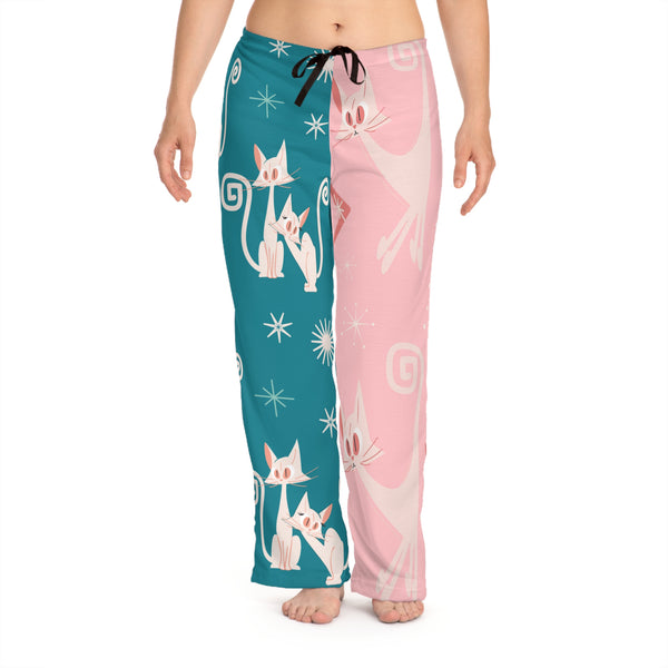 Atomic Kitties, Cat Mom, Crazy Cats, Kitschy Fun Lounge Pants Mid Century Modern Women's Pajama Pants
