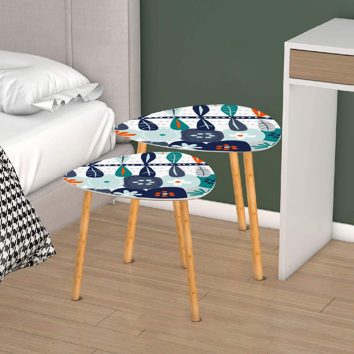 Modern Scandinavian Hygee Floral Modern Danish Nesting Tables - Mid Century Modern Gal