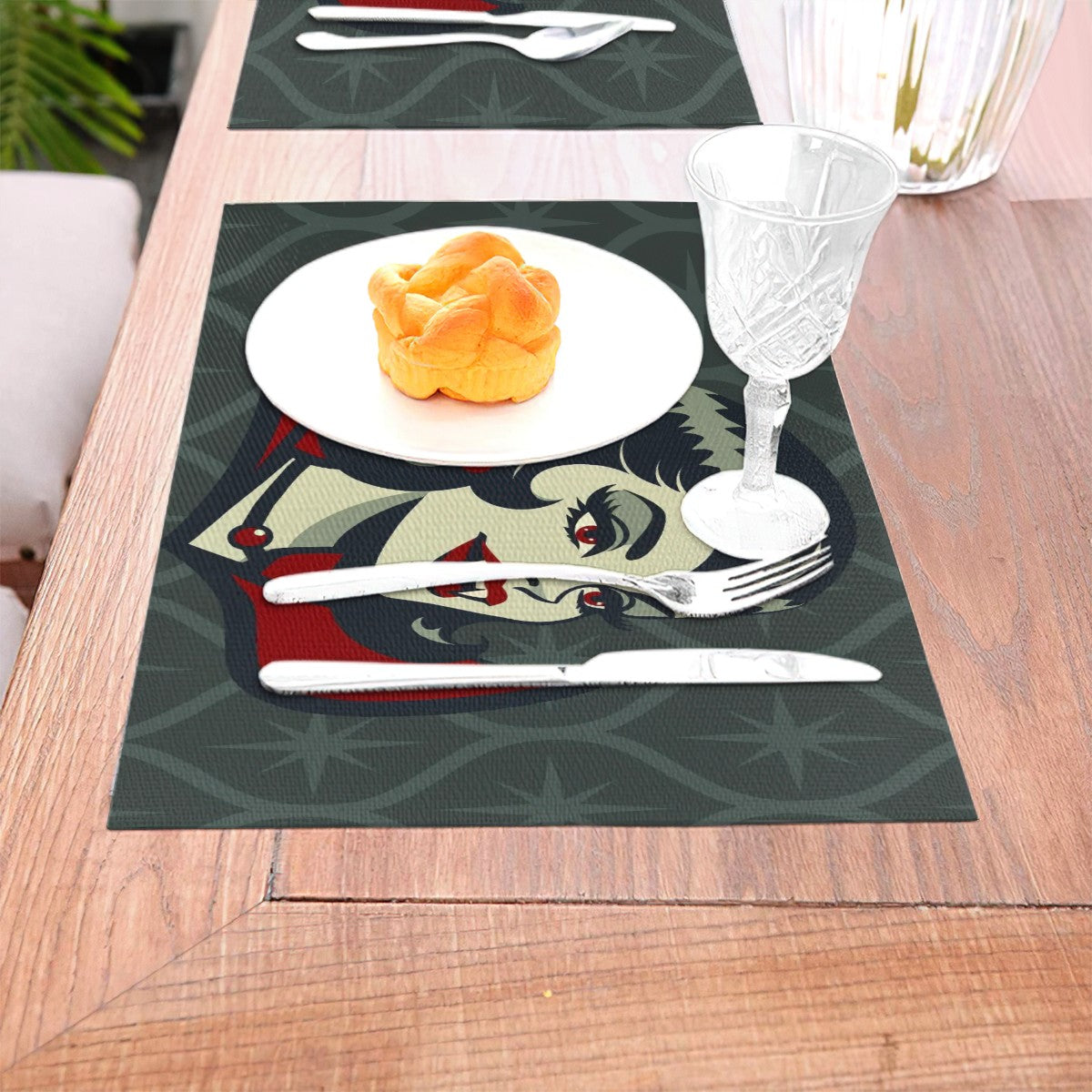 Vampire Dracula Girl Halloween Goth Horror Buff MCM Green Placemat 1pc - Mid Century Modern Gal