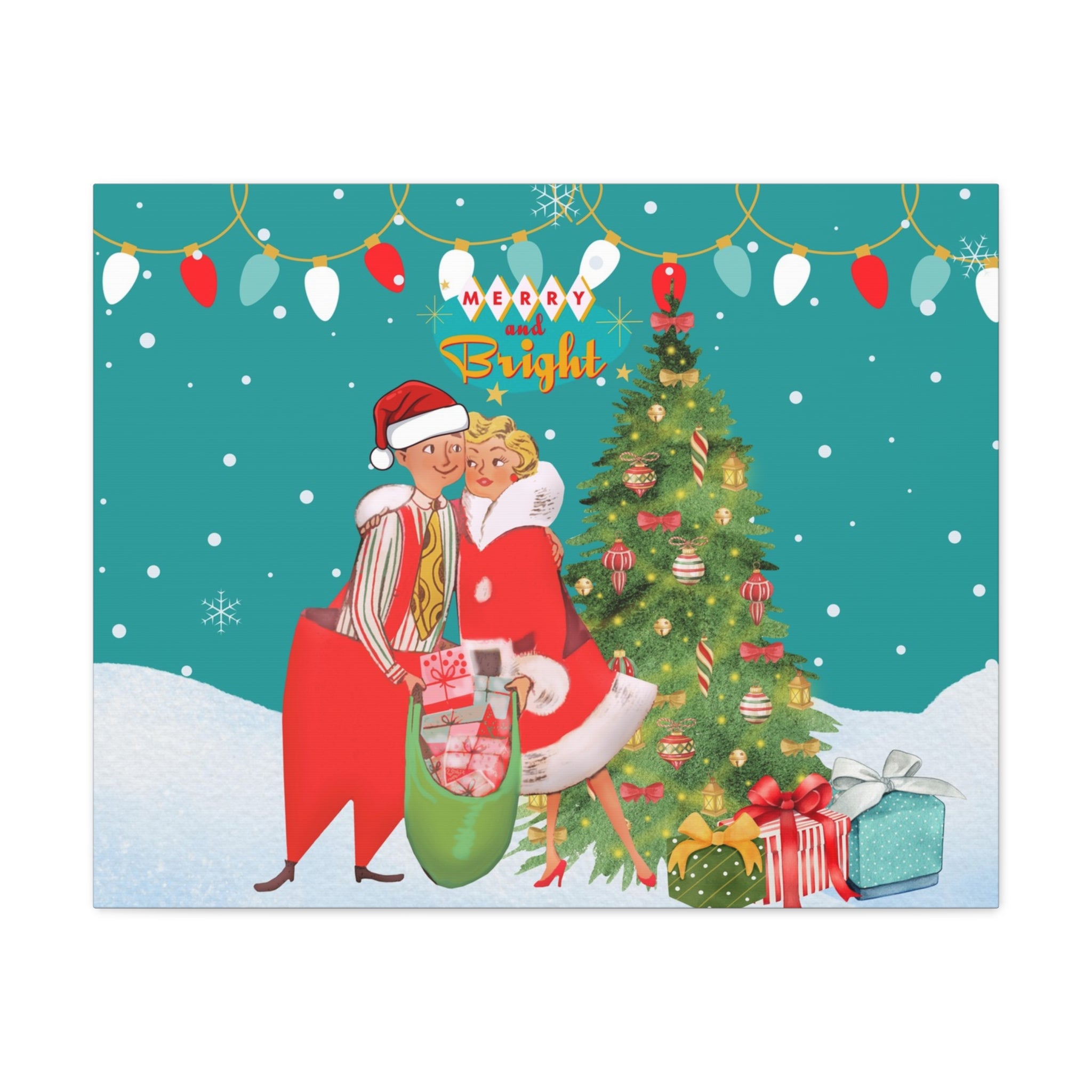 Christmas Mantel Art, Retro Vintage 50s Kitschy Mod Couple Festive Holiday, Whimsical Christmas Wall Decor, Merry & Bright Decor - Mid Century Modern Gal