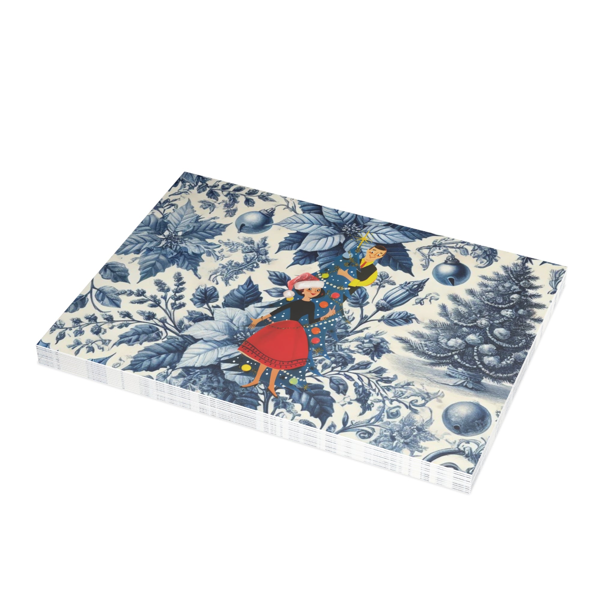 Holiday Blue Toile, Kitschy 50s Holiday Greeting Postcard Bundles - Mid Century Modern Gal