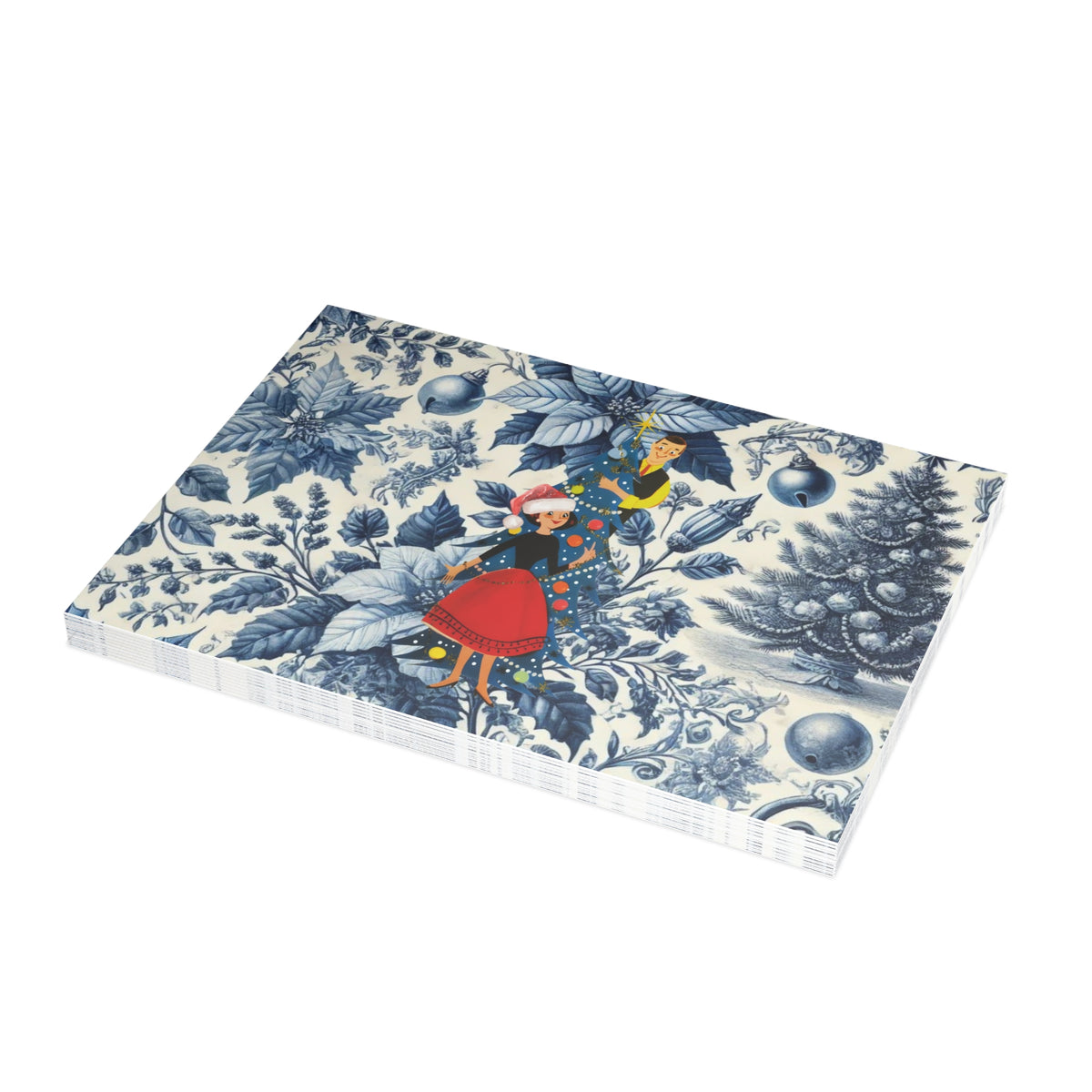 Holiday Blue Toile, Kitschy 50s Holiday Greeting Postcard Bundles - Mid Century Modern Gal