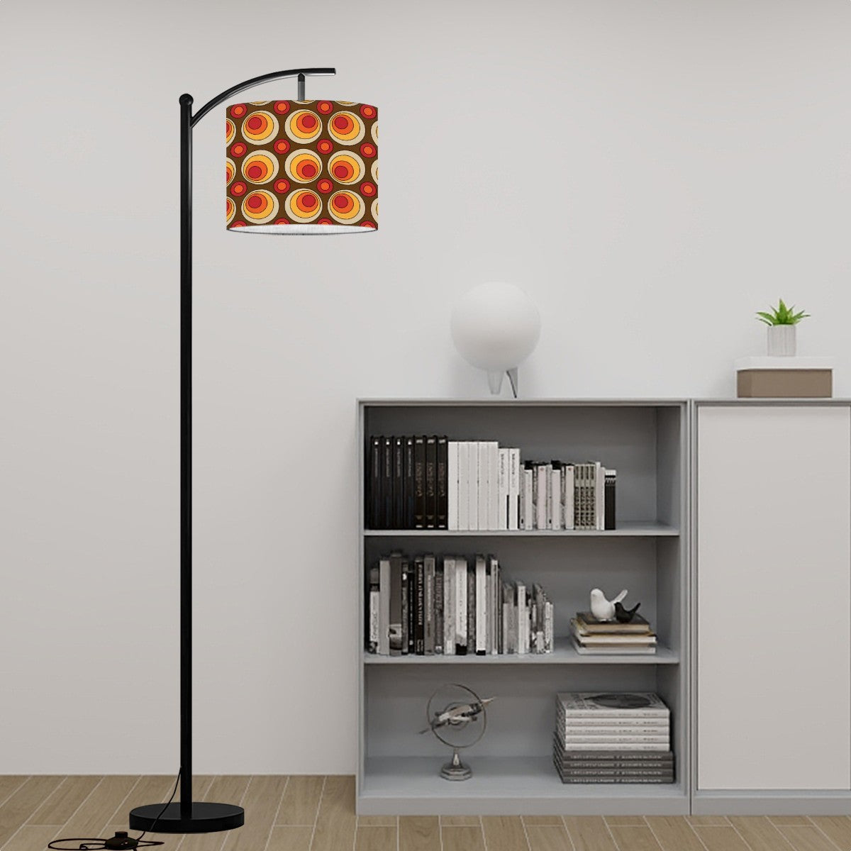 Groovy Mod Orbs Orange, Brown, Yellow, Hipster Mid Mod Arc Floor Lamp - Mid Century Modern Gal