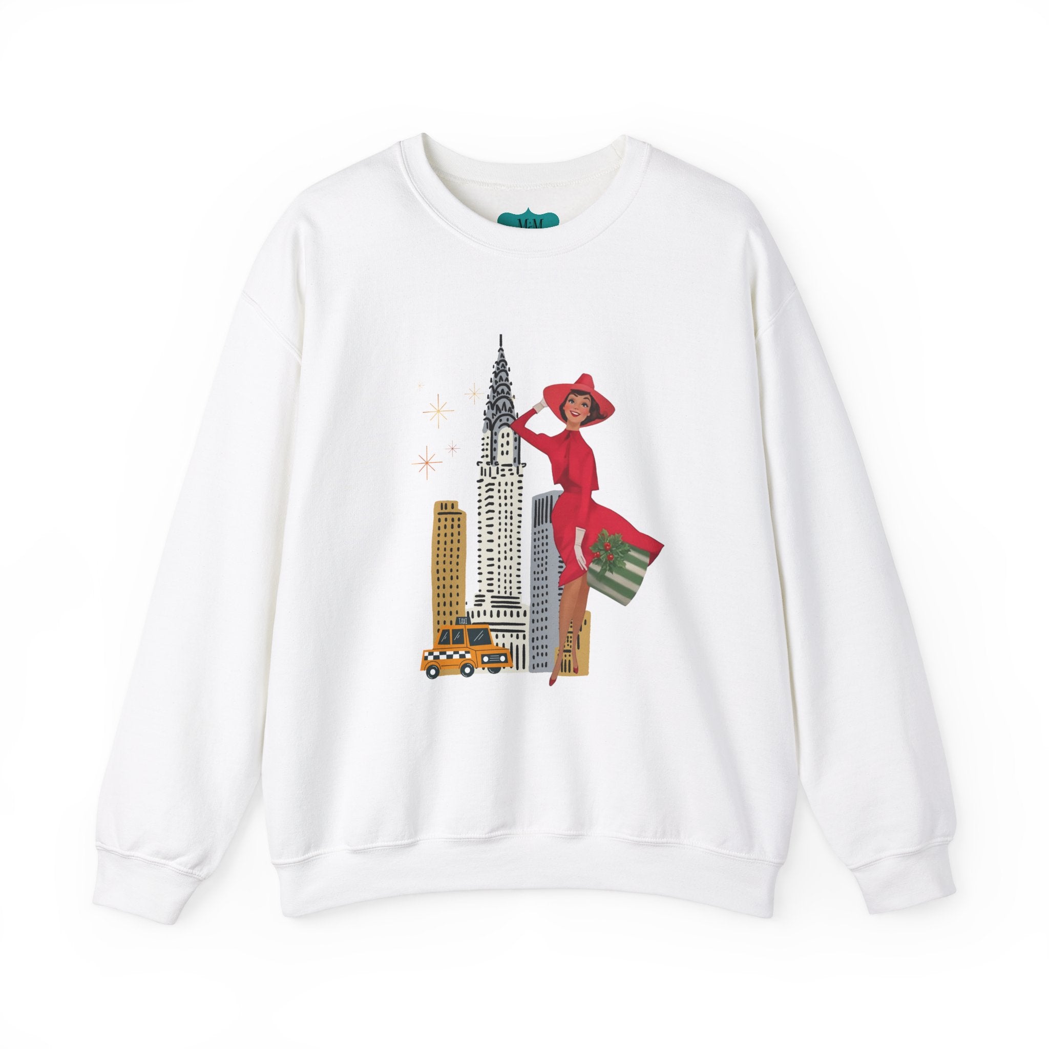 Mid Century Modern Christmas Kitsch Vintage New York City Graphic Crewneck Sweatshirt - Mid Century Modern Gal