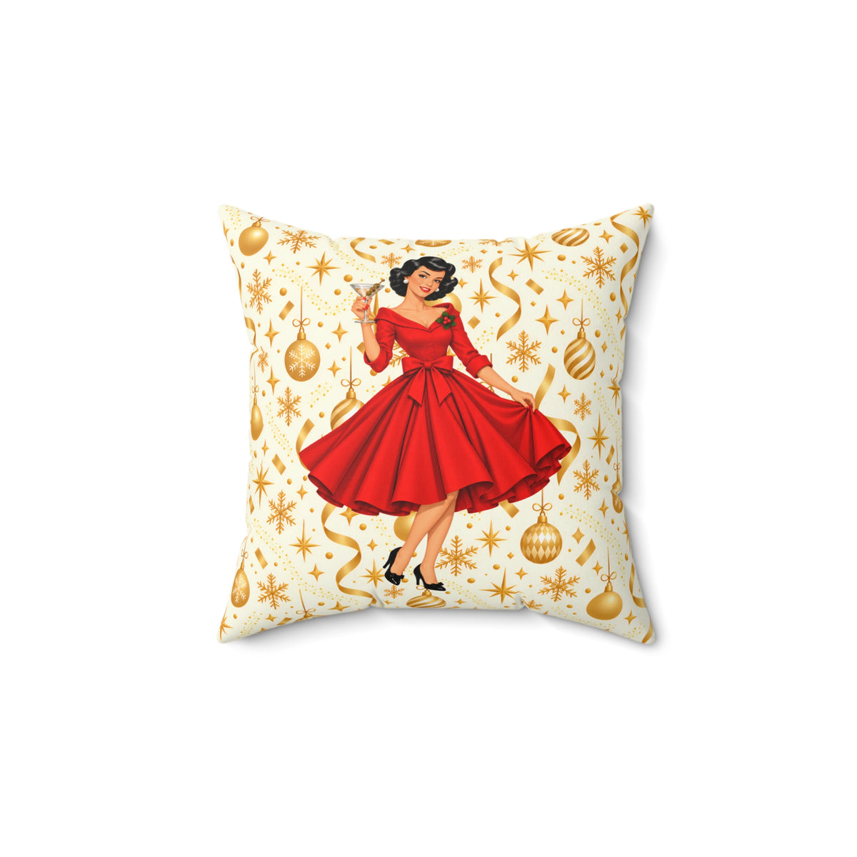 Mid Century Modern Christmas Martini Gal Pillow Insert and Cover