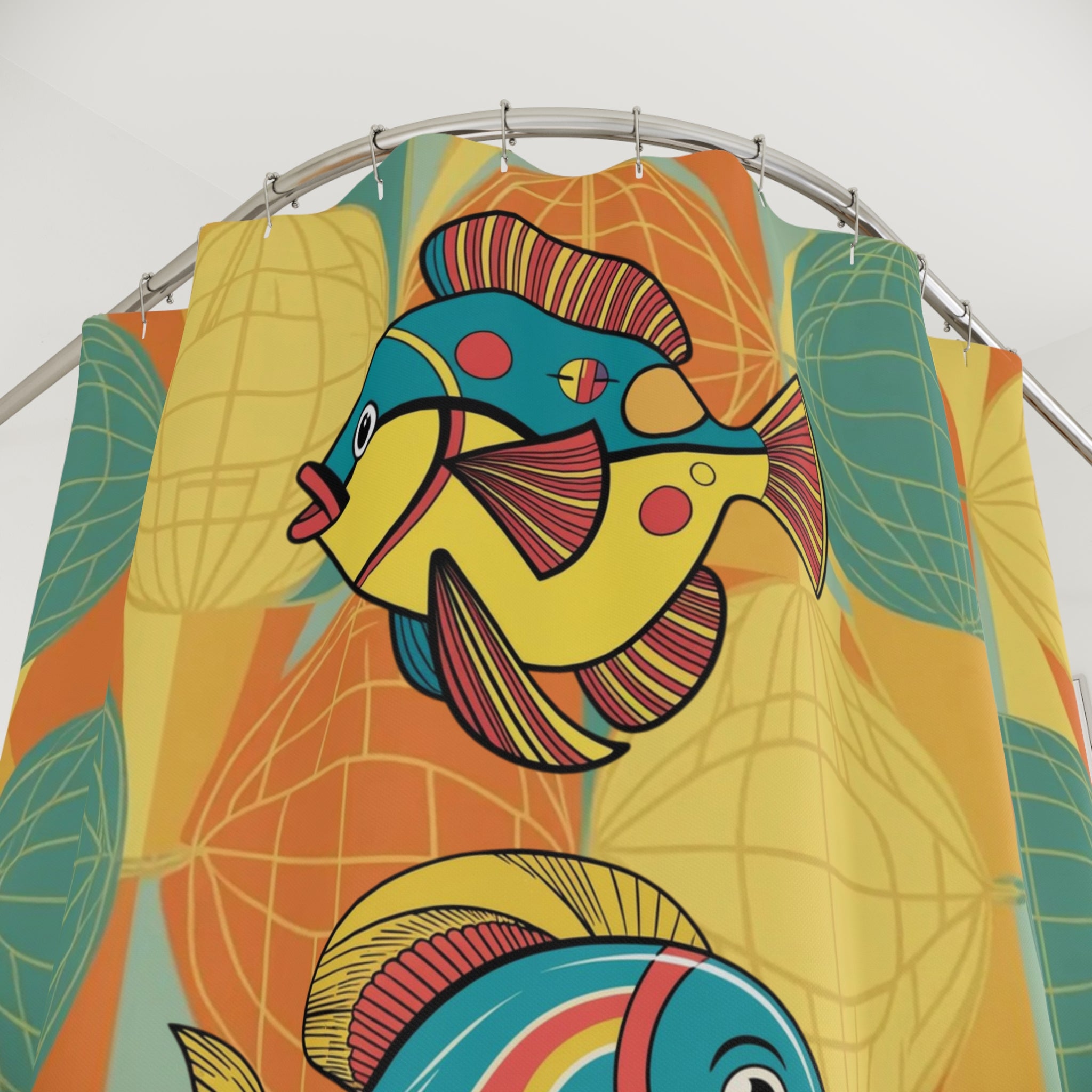 Mid Century Modern Fish Artm Colorful Fish Shower Curtain – Fun Marine Decor for Bathrooms - Mid Century Modern Gal