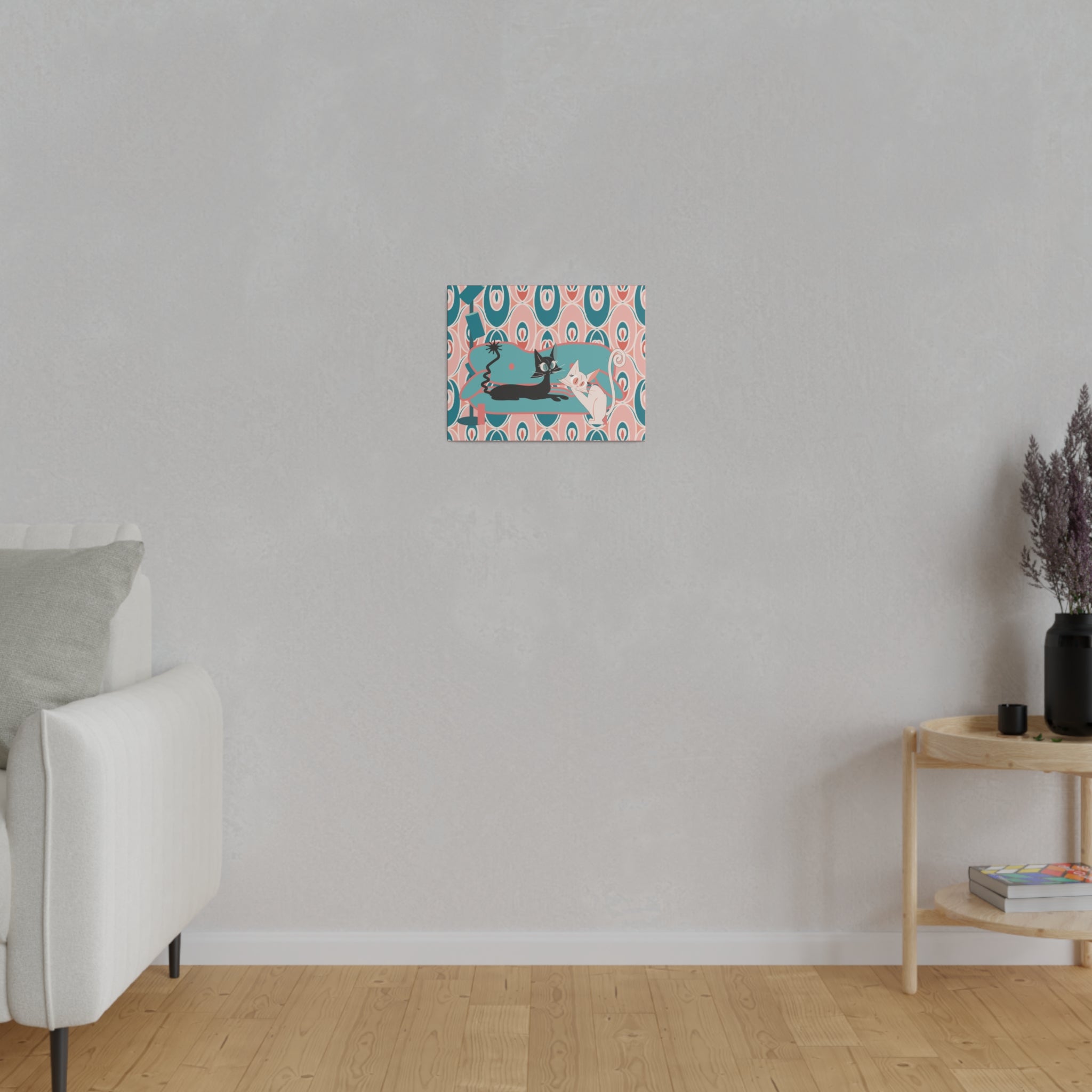Atomic Cat Wall Art, Teak, Pink, Mid Century Modern Wall Art - Mid Century Modern Gal