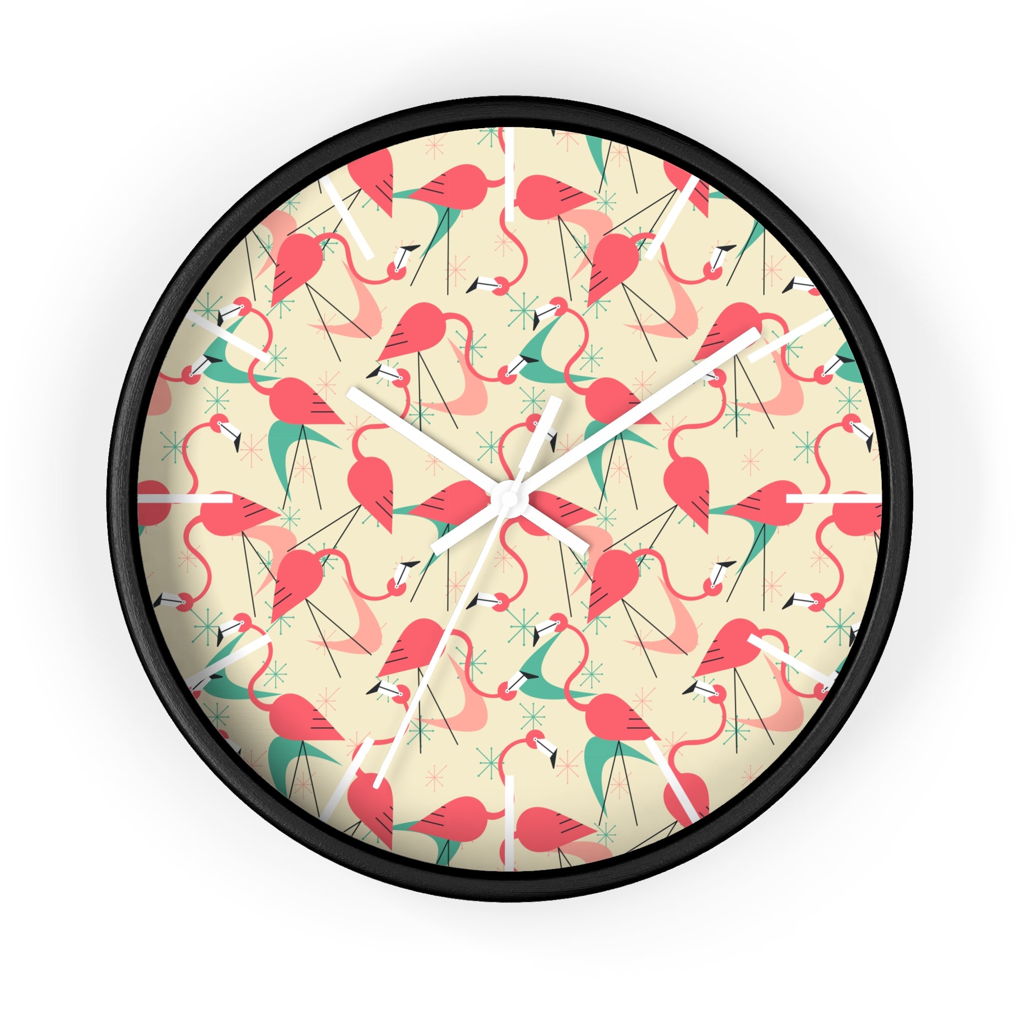 Mid Century Modern Flamingo Wall Clock, Kitschy Quirky Dancing Flamingos Fun Home Decor for Retro Summer Vibes - Mid Century Modern Gal