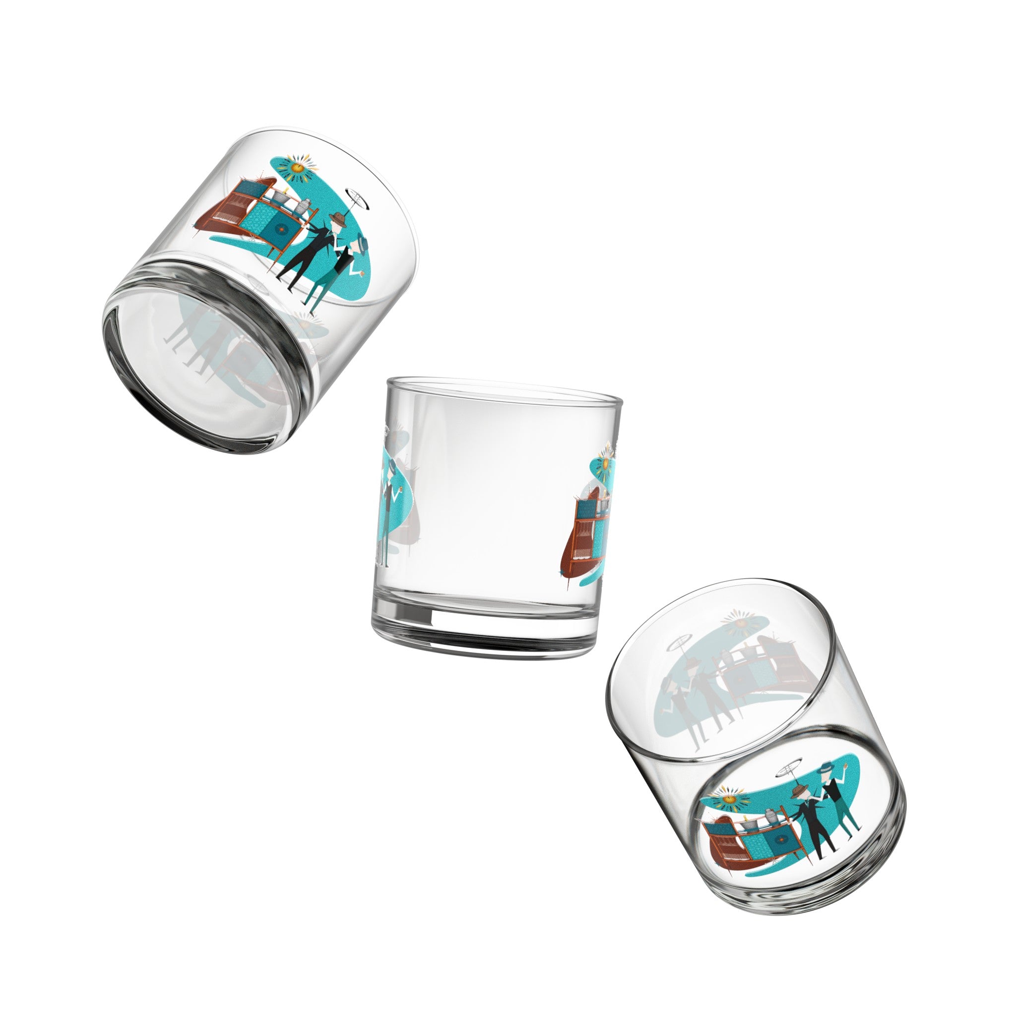 Mid Century Modern Gay Male Couple, Kitschy 50s Retro High Ball, Bourbon Bar Glass - Mid Century Modern Gal