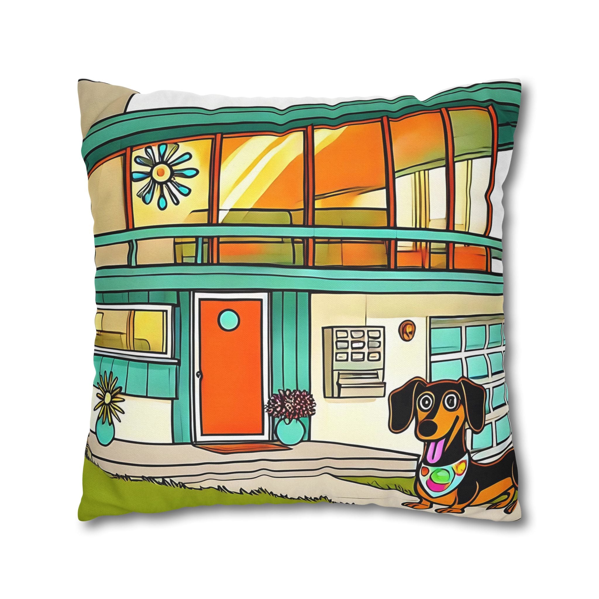 Doxie Dog Dwelling, Kitschy Mid Century Modern Pillow COVER Only - Mid Century Modern Gal