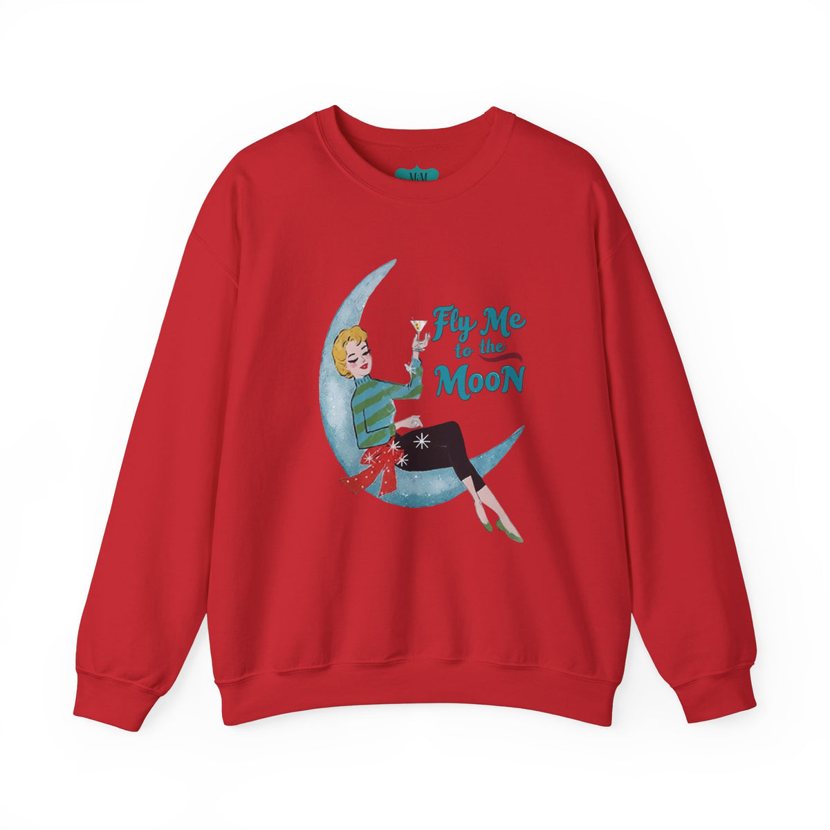 Mid Century Modern Christmas Vintage 'Fly Me to the Moon' Eco-Friendly Crewneck Sweatshirt - Mid Century Modern Gal