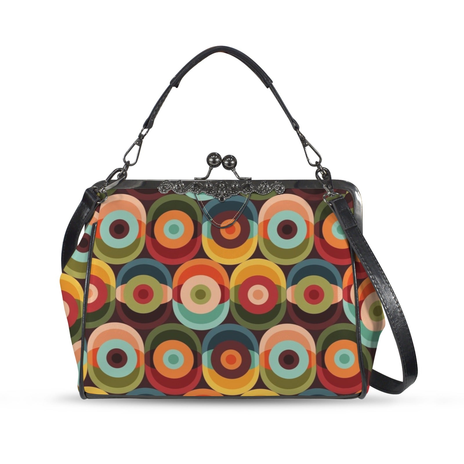 Retro Groovy Mod Space Orb Designed Mid Century Modern Kisslock Crossbody Purse - Mid Century Modern Gal