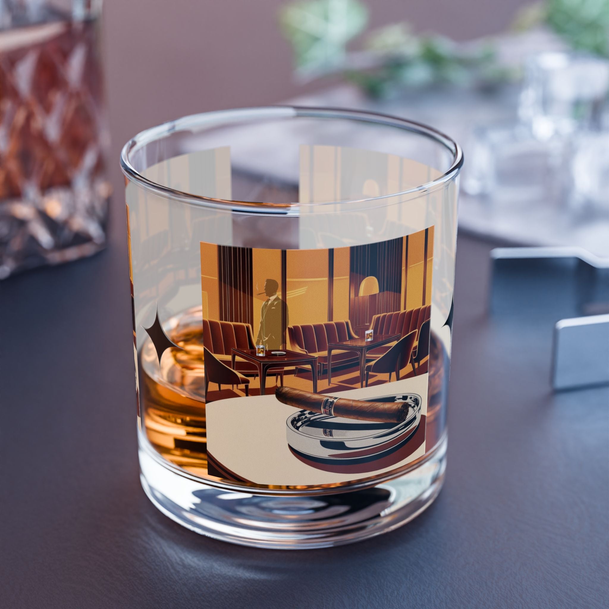 Modern Dude Bourbon Cigar Lounge Vintage-Inspired Rocks Glass 10oz - Perfect for Home Bars and Gift Giving - Mid Century Modern Gal