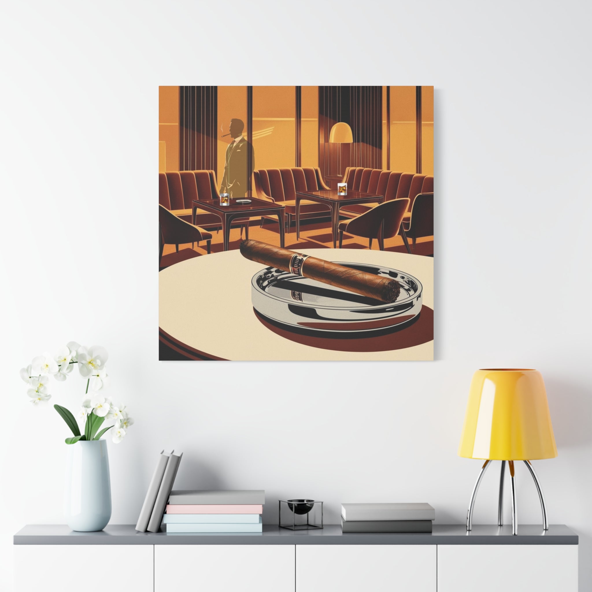 Cigar And Boubon Whiskey Mid Century Modern Vintage Lounge Matte Canvas Art Print - Mid Century Modern Gal
