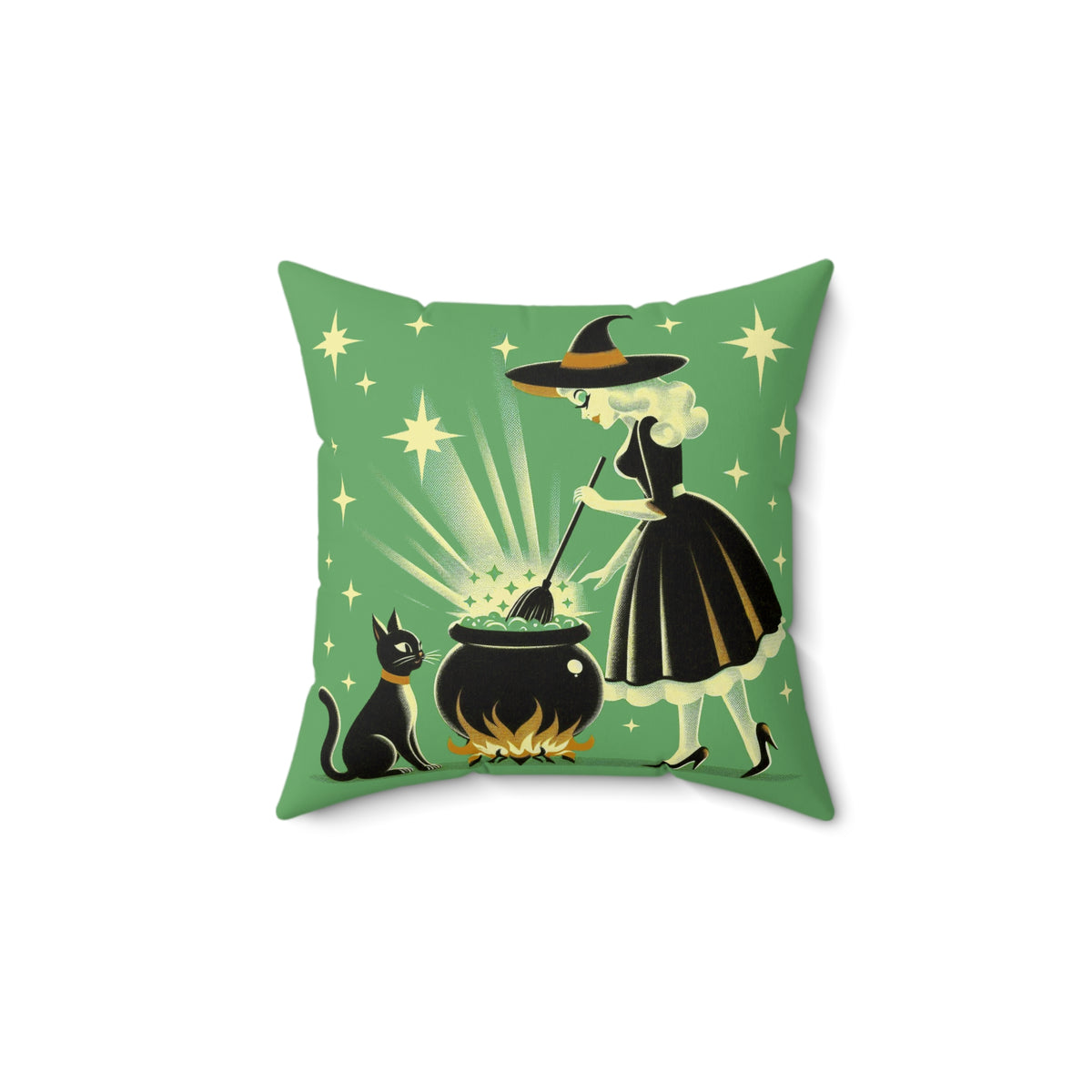 Witch's Brew Mid Century Modern Halloween Gothic Green Pillow Cover and Insert - Mid Century Modern Gal