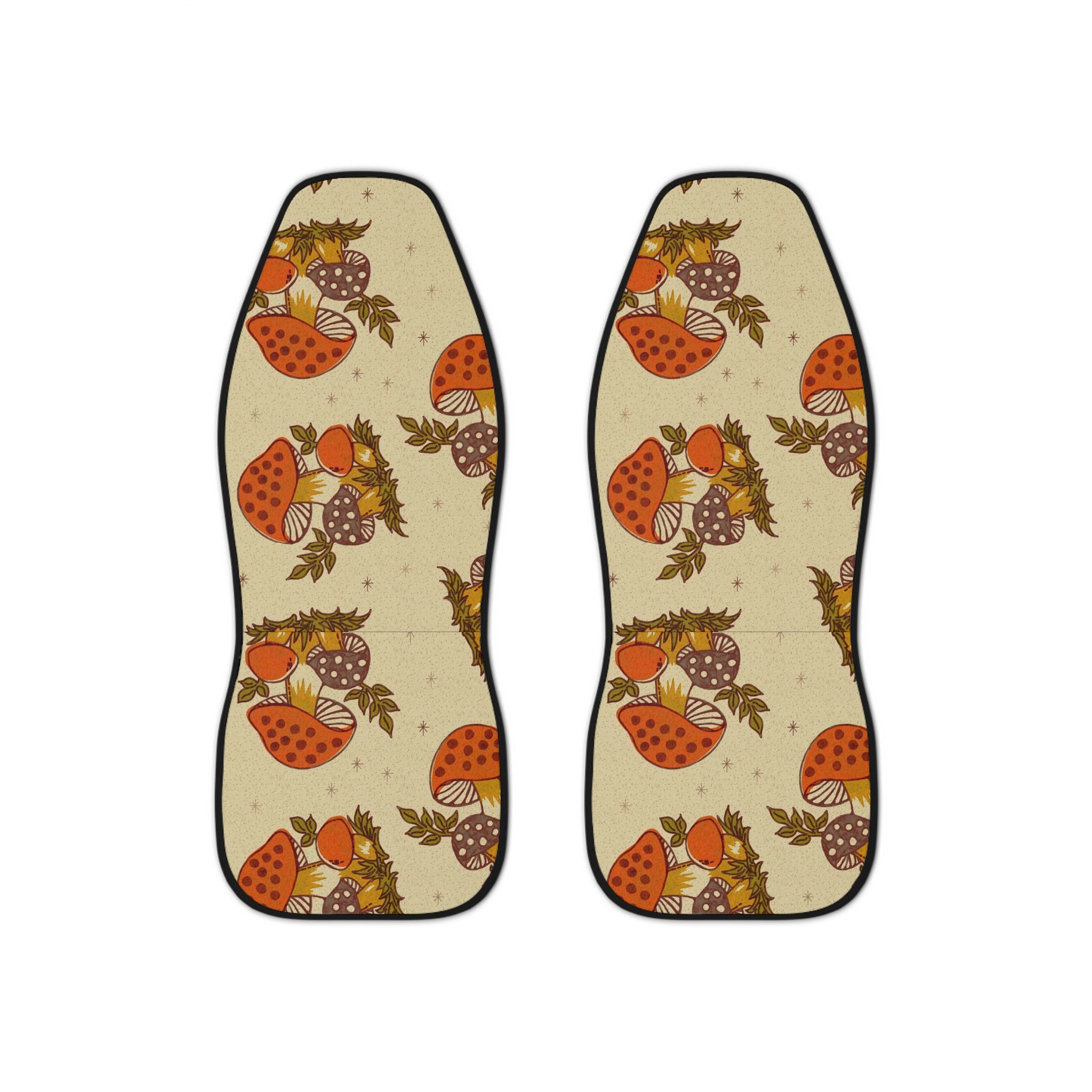 60s 70s Merry Mushroom Retro Car Seat Covers, Orange Brown Groovy Hippie, Hipster Car Accessories - Mid Century Modern Gal