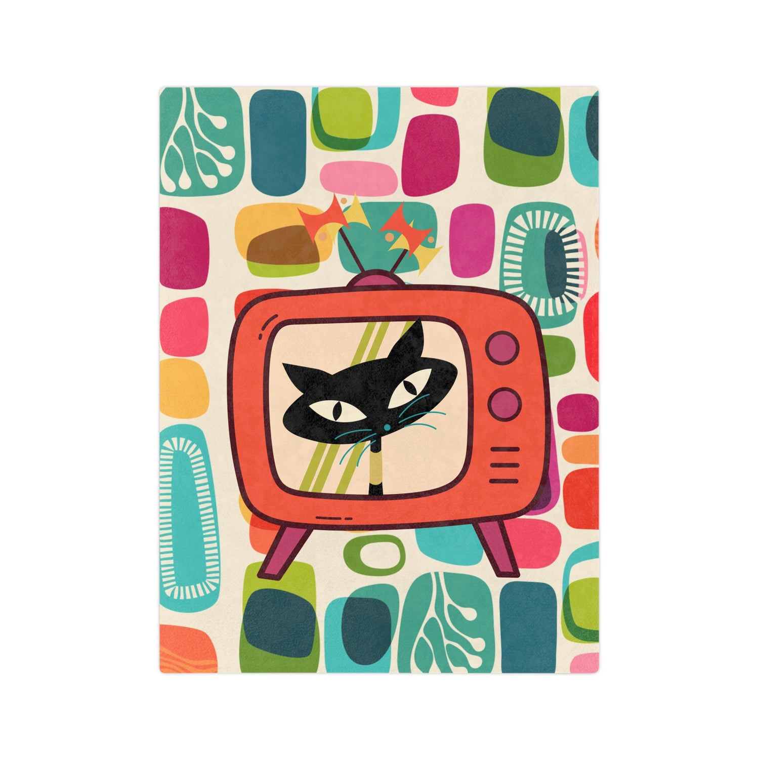 Mid Century Modern Amoeba Designed Atomic Cat Retro Mod Velveteen Microfiber Blanket - Mid Century Modern Gal