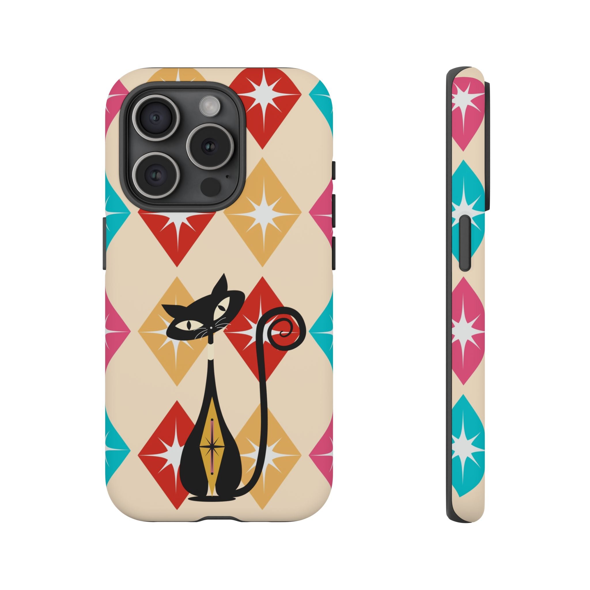 Mid Century Modern Atomic Cat, Atomic 50s Diamonds Retro Phone Tough Cases - Mid Century Modern Gal
