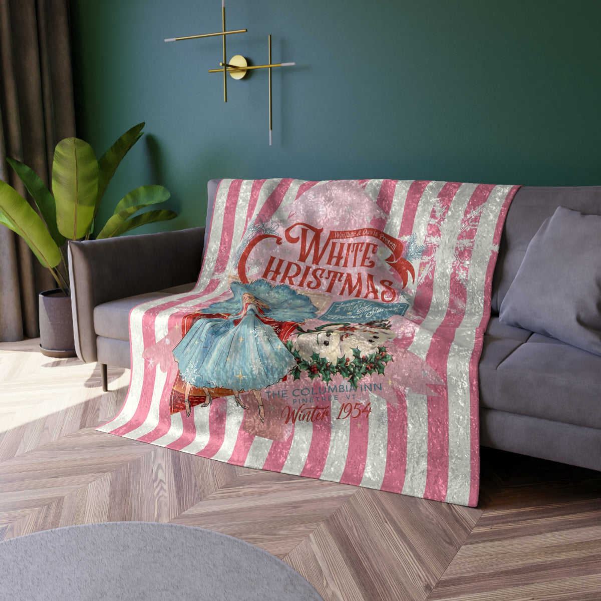 Sister Sister Haynes Sister Wallace And Davis Vintage Inspired Crushed Velvet Blanket - White Christmas Design - Mid Century Modern Gal