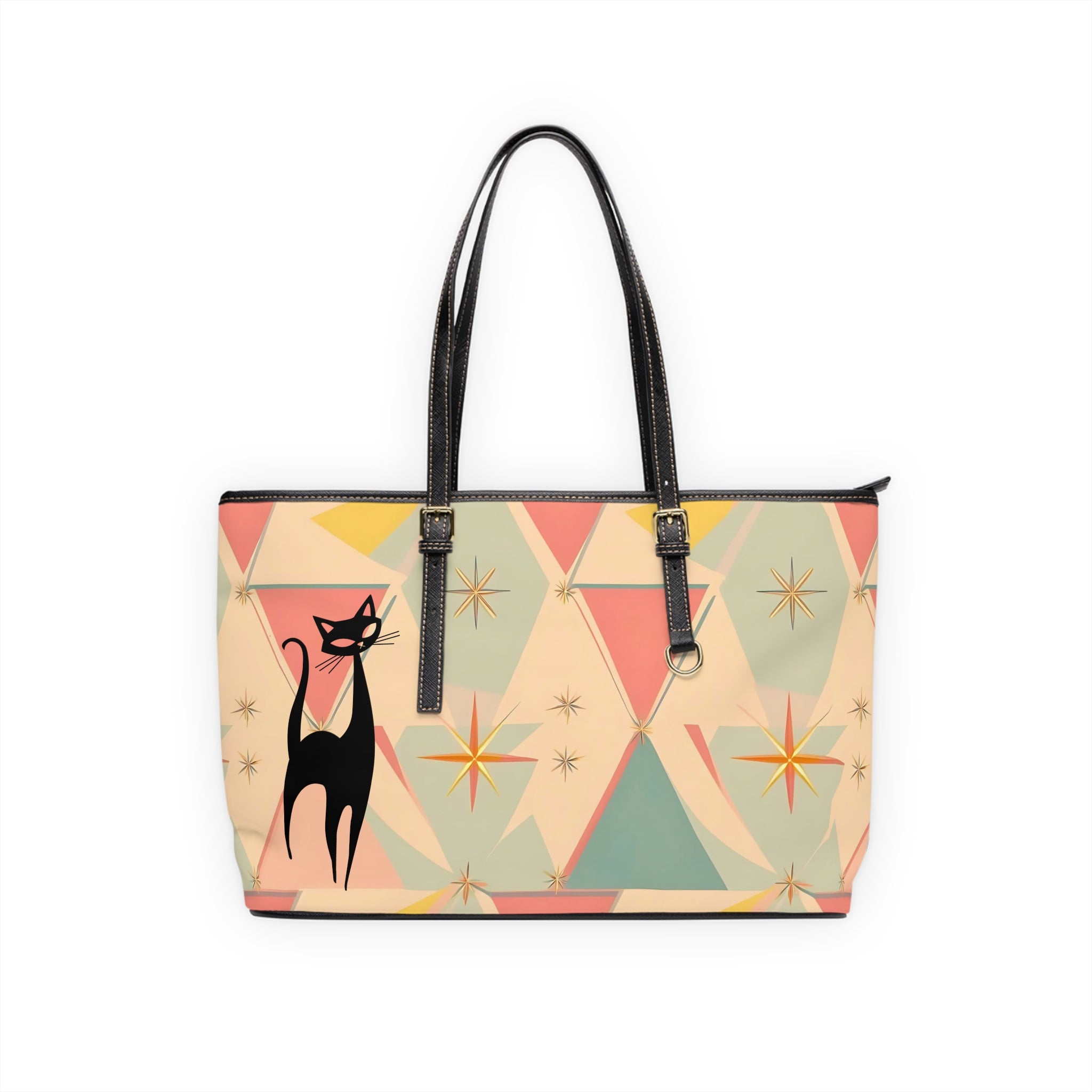 Atomic Cat Mid Century Modern Starburst Chic Cat Print Shoulder Bag - Stylish & Playful Tote - Mid Century Modern Gal