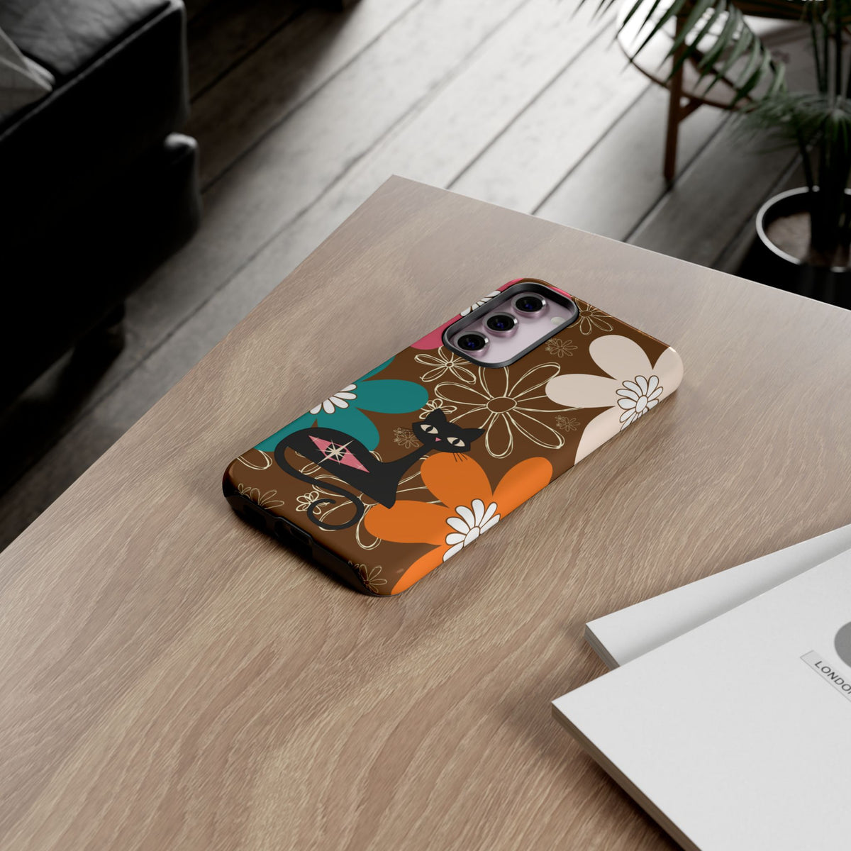 Atomic Cat Retro 70s Vibe Flower Power Tough Cases: Cute Floral and Cat Phone Case for Cat Lovers