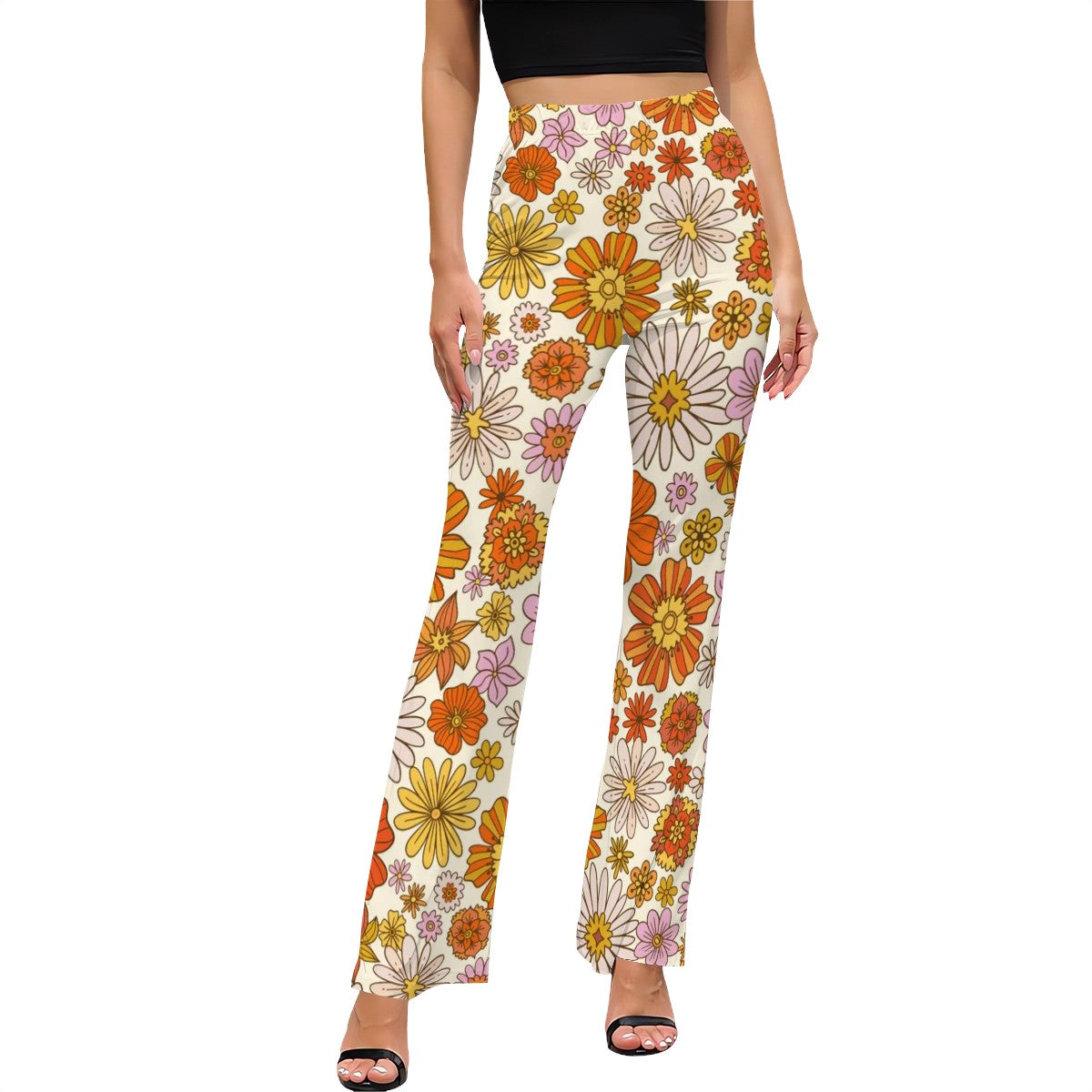Retro Style 70s Flower Power Hipster Flared Pants - Mid Century Modern Gal