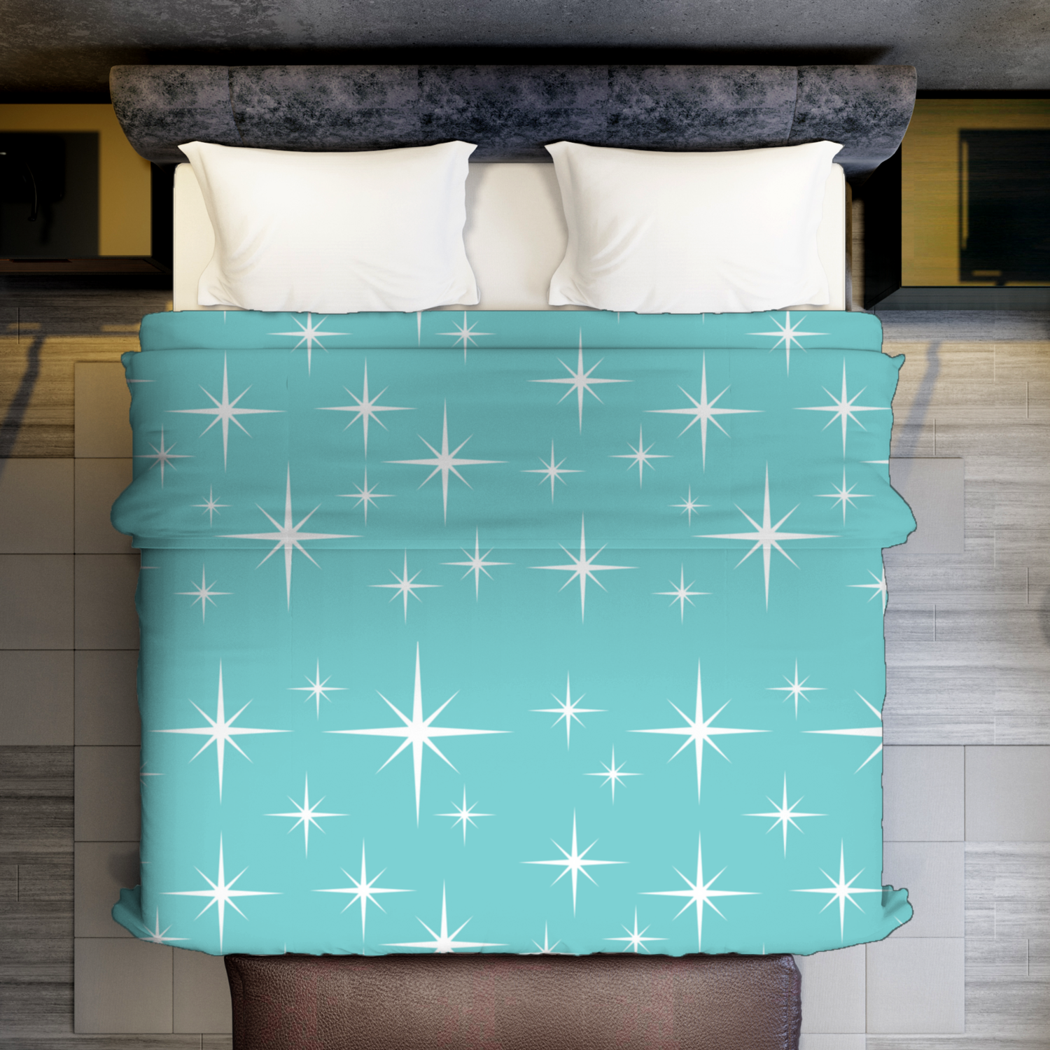Atomic 50s Aqua Blue Starburst, Mid Century Modern Minky Blanket - Mid Century Modern Gal
