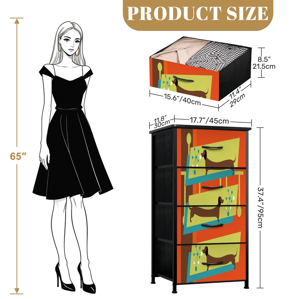 Mid Century Modern Doxie Weiner Dog Lover Retro Orange 4-Drawer Dresser - Mid Century Modern Gal