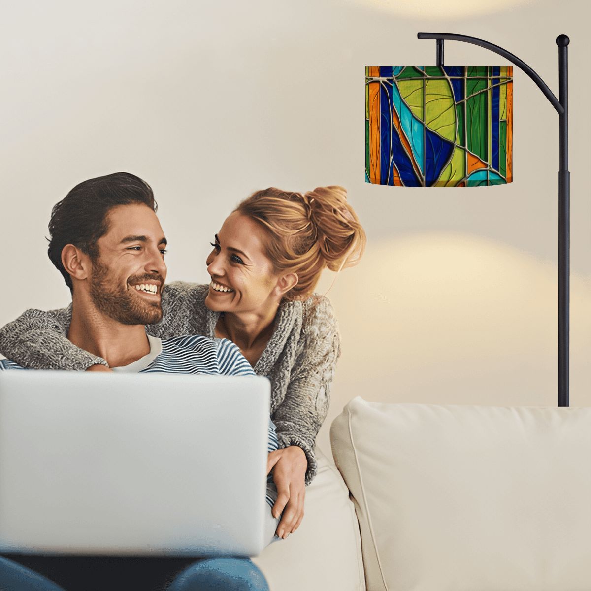 Mid Century Modern Arc Floor Lamp, Green Blue,Orange Purple Faux Glass Designed - Mid Century Modern Gal