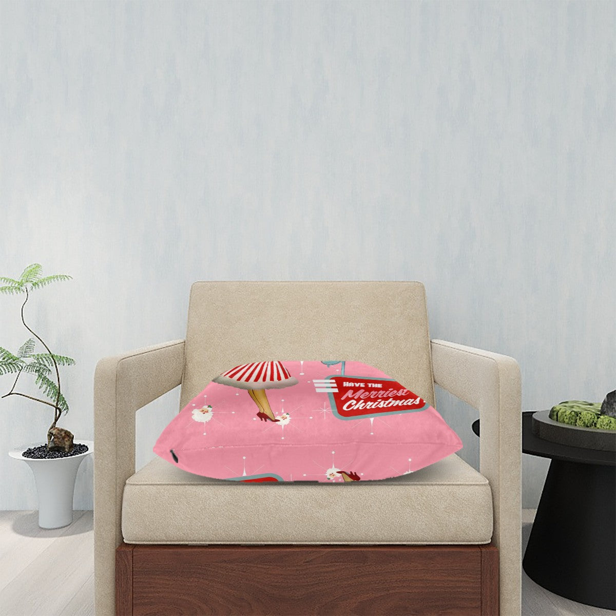 Mid Century Modern Christmas Pillow, Atomic Pink, Mod Gal Kitschy Pillow Covers - Mid Century Modern Gal