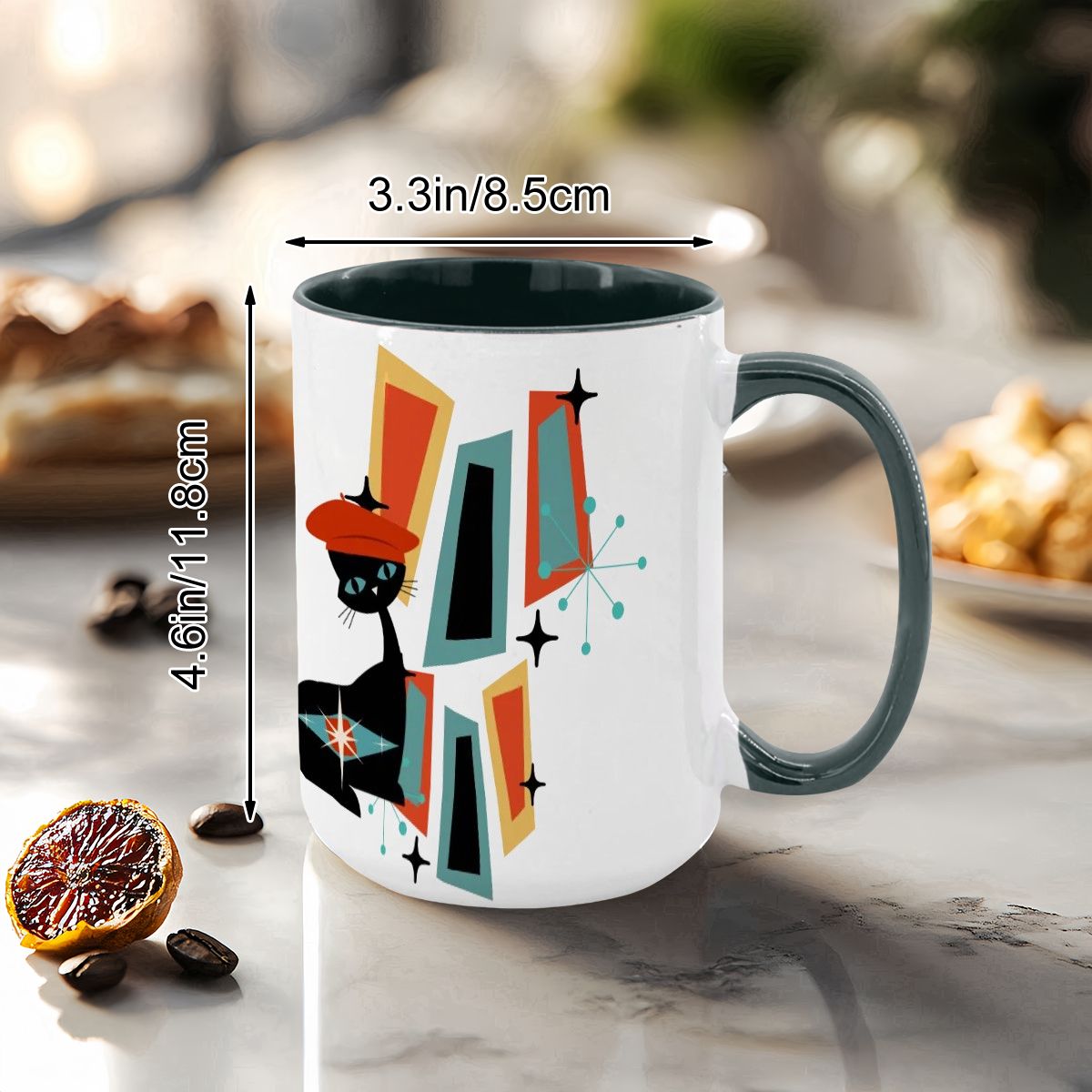 Atomic Cat Mid Century Modern Coffee Mug With Geometric Design - Mid Century Modern Gal