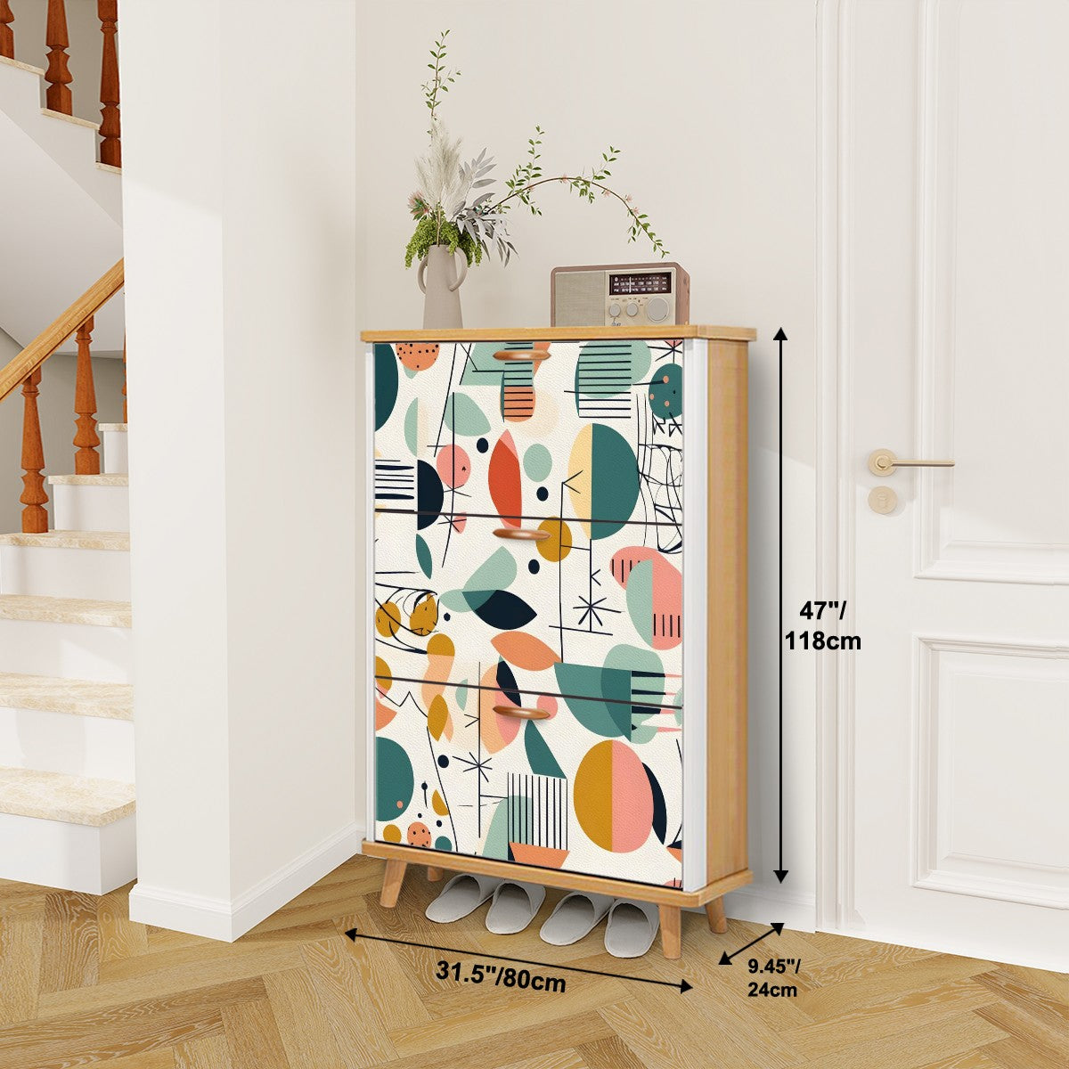 Mid Mod Boho Designed Shoe Storage Shoe Cabinet - Mid Century Modern Gal