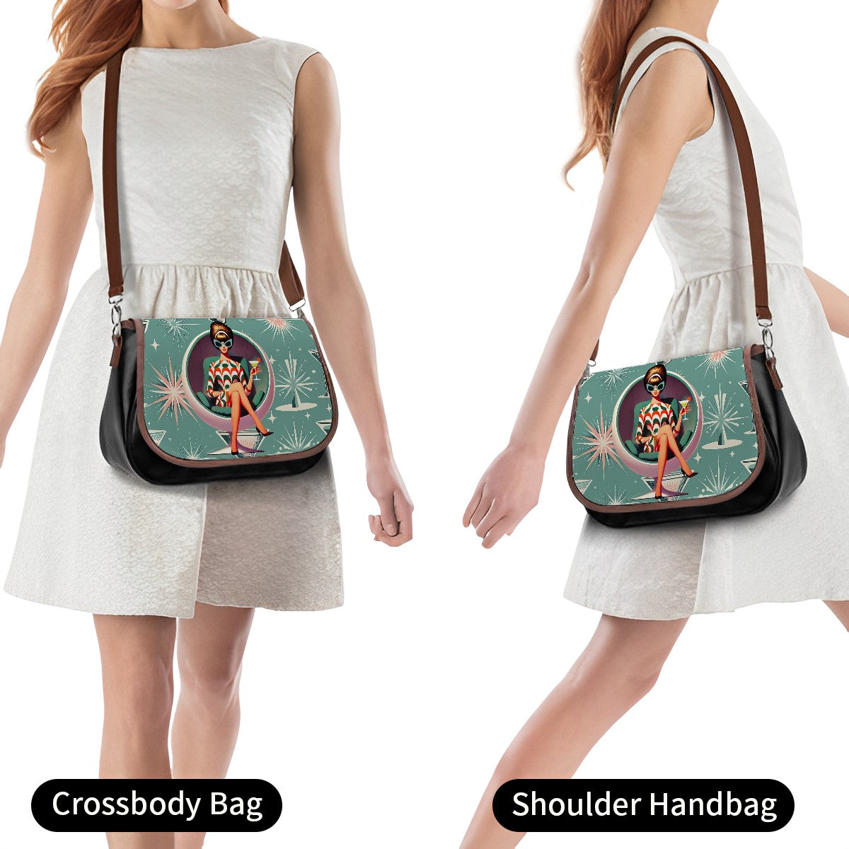 Mid Mod 60s Gal, Atomic Martini Kitschy Fun Retro Shoulder, Crossbody Bag - Mid Century Modern Gal