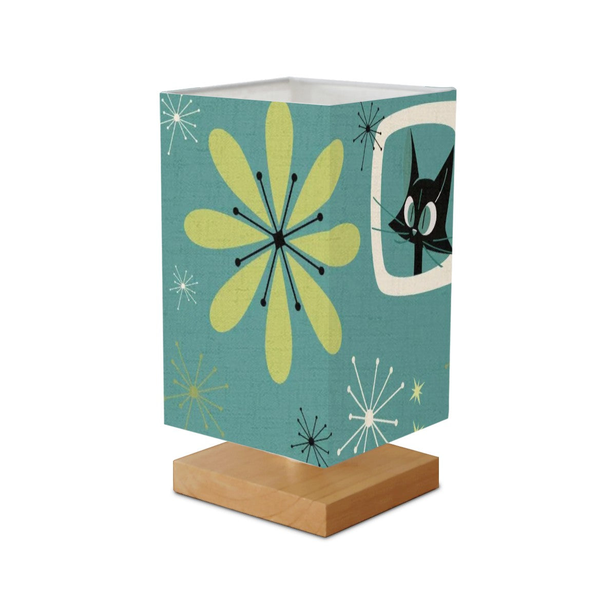 Atomic Space Cat Teal Green Mid Century Modern Square Table Lamp - Mid Century Modern Gal