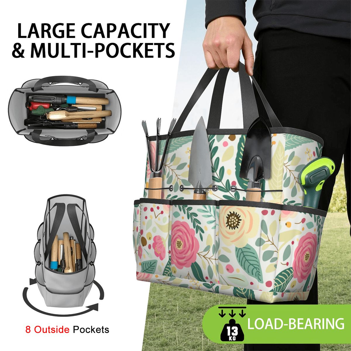 Floral Pink Mid Century Modern Garden Tool Bag - Mid Century Modern Gal