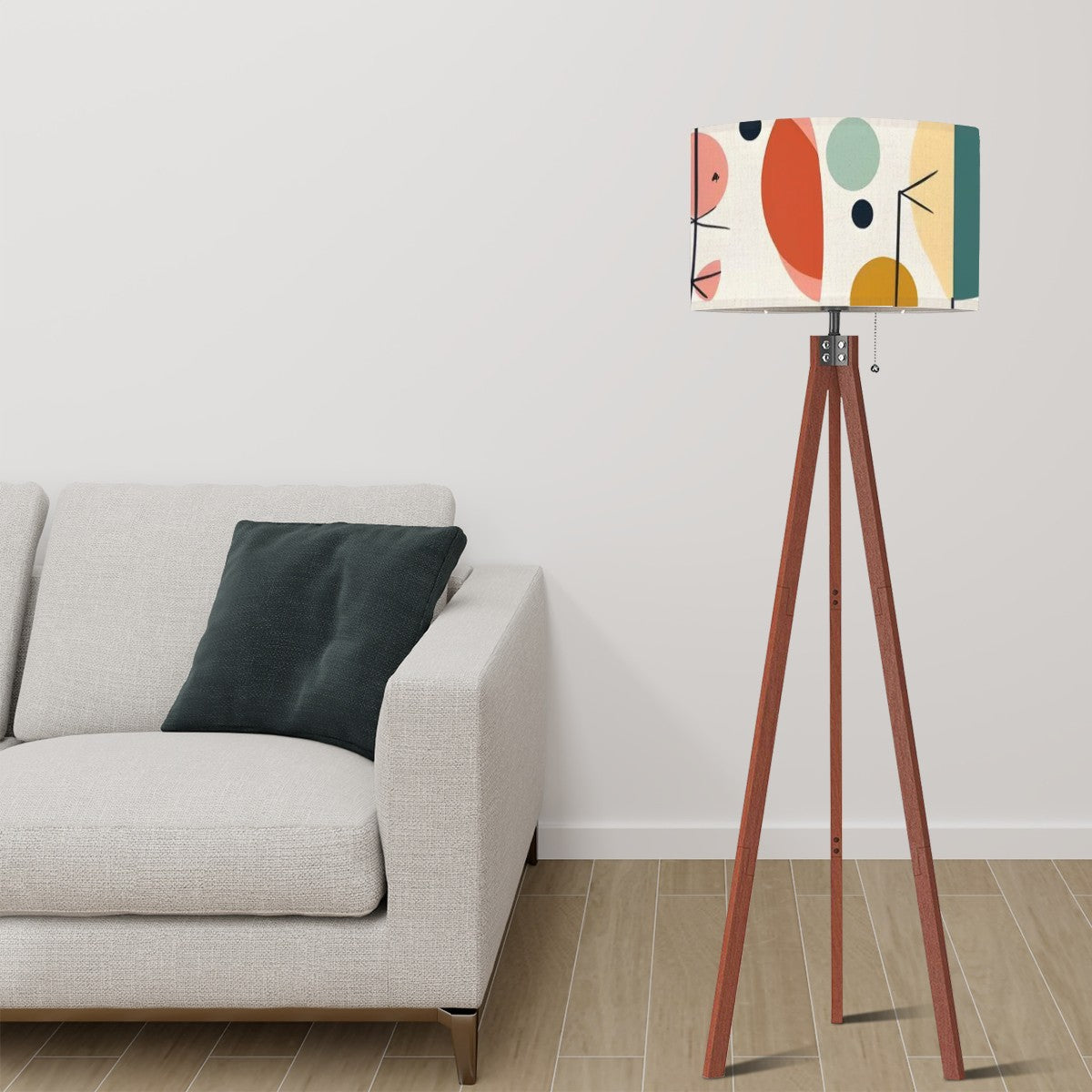 Mid Century Modern Wood Tripod Lamp With Abstract Mod Floor Lighting - Mid Century Modern Gal
