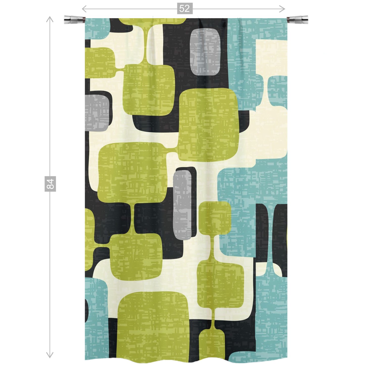 Mid Century Modern Geometric Mod Green, Aqua MCM Curtain, Single Panel - Mid Century Modern Gal