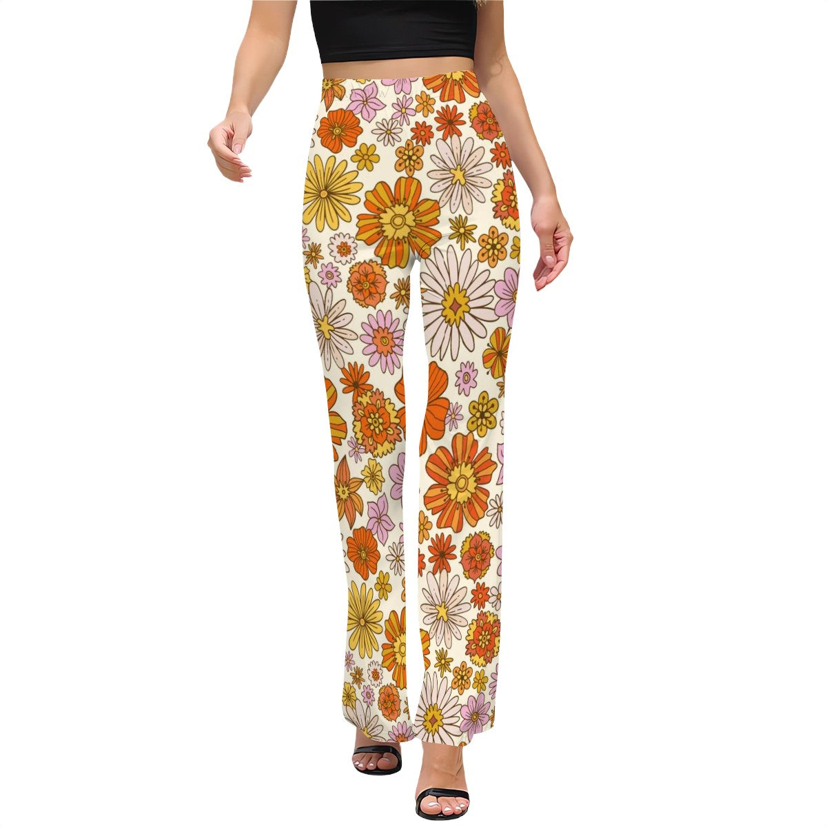 Retro Style 70s Flower Power Hipster Flared Pants - Mid Century Modern Gal