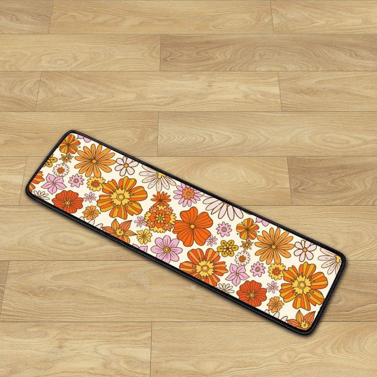 Mod 70s Flower Power Golden Yellow, Orange Funky Fun Non Slip Carpet for Stairs Treads - Mid Century Modern Gal