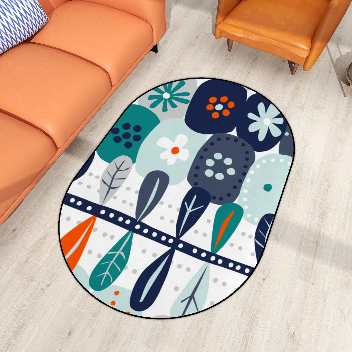 Scandinavian Modern Danish Floral Hygge Oval Modern Area Rug - Mid Century Modern Gal