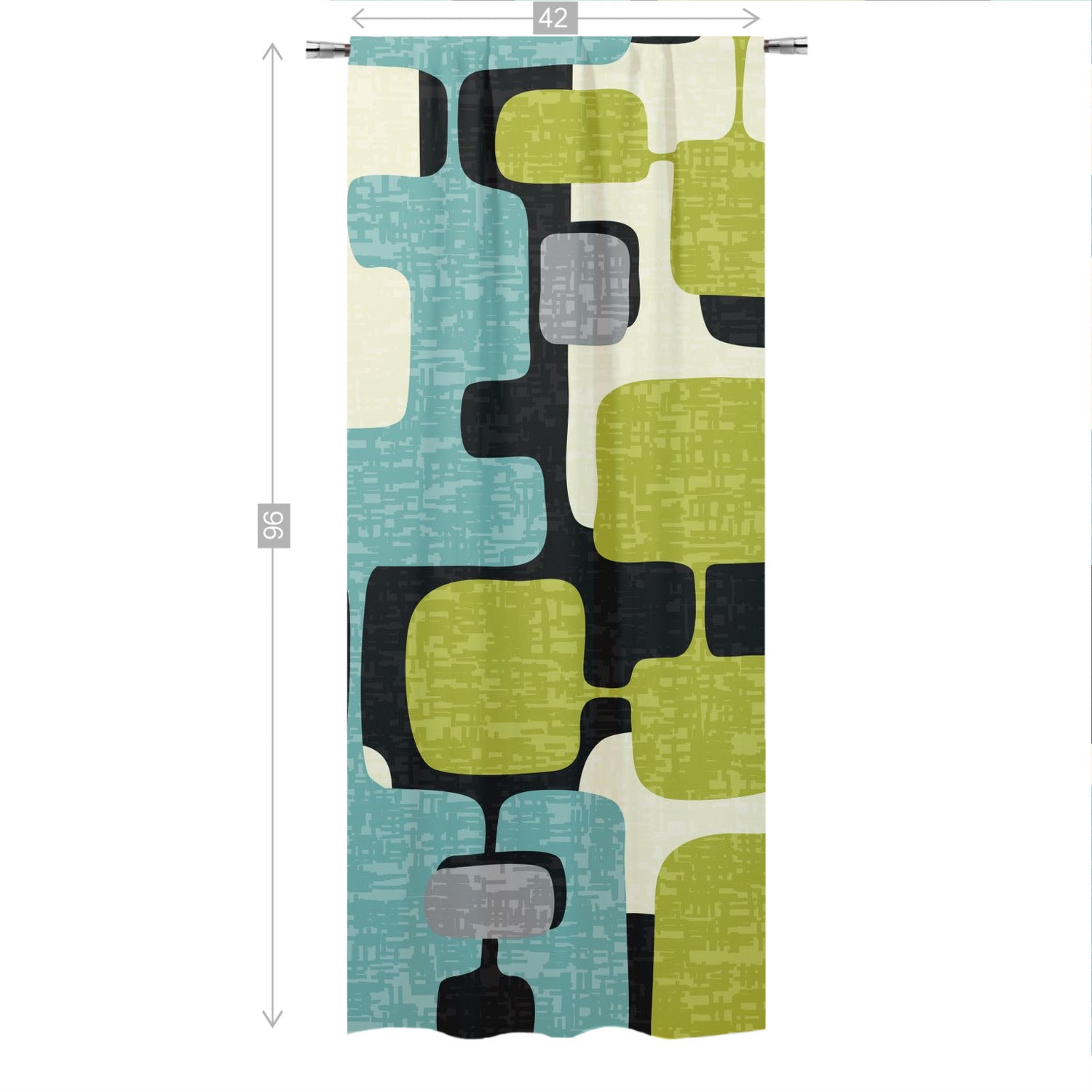 Mid Century Modern Geometric Mod Green, Aqua MCM Curtain, Single Panel - Mid Century Modern Gal