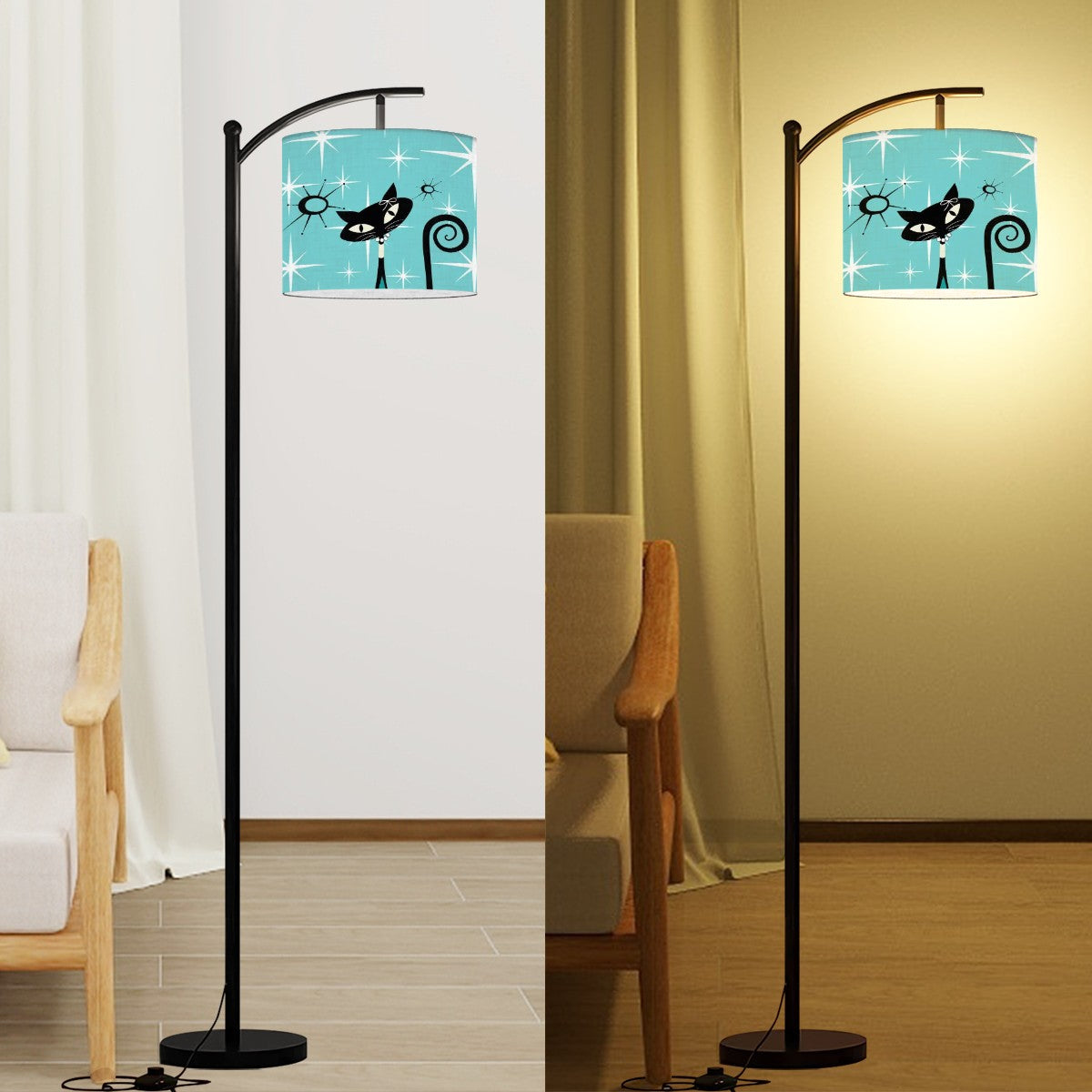 Atomic Cat Mid Century Modern Aqua Blue Starburst Mod Arc Floor Lamp - Mid Century Modern Gal
