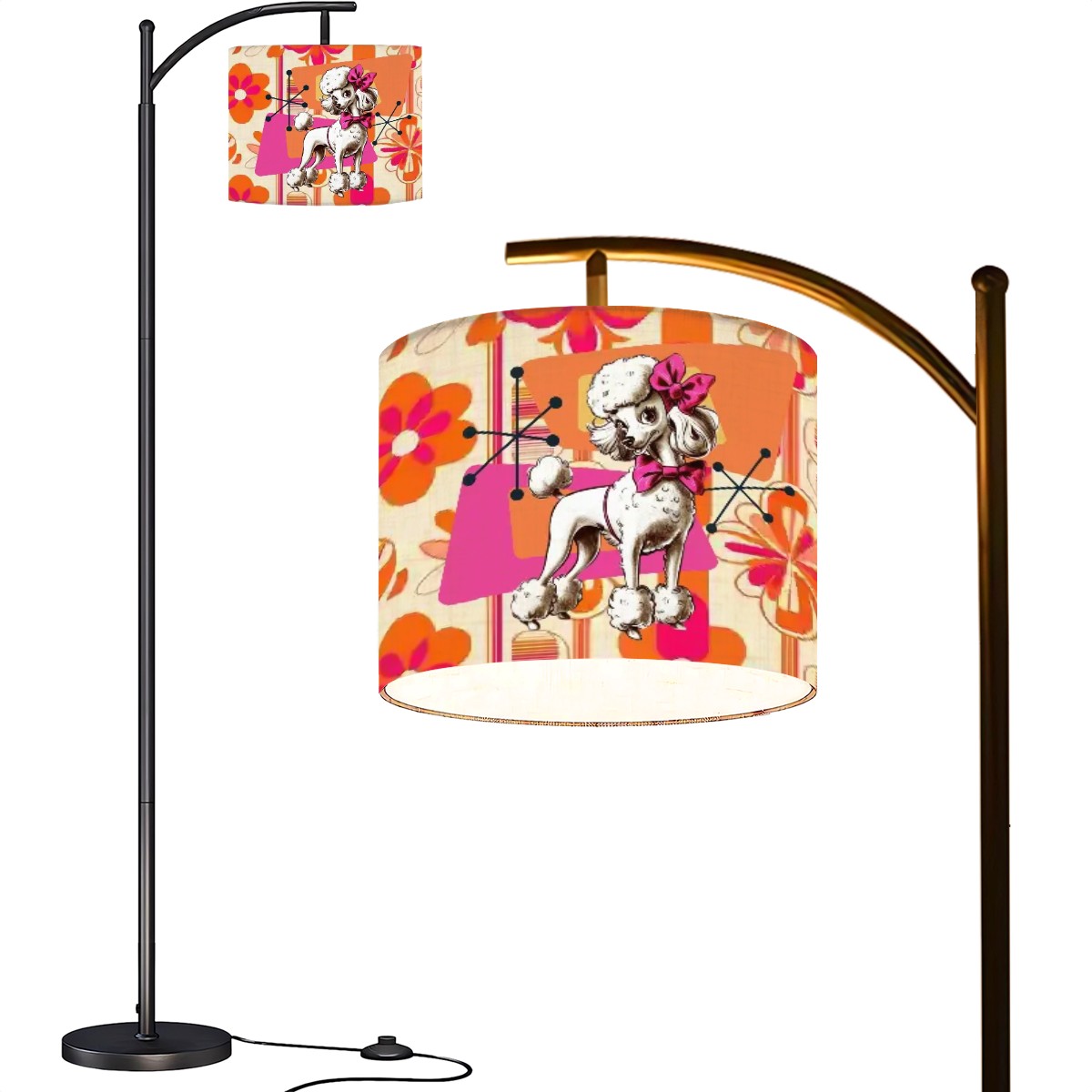 Mid Mod 50s Poodle Lamp, Orange Hot Pink Retro Arc Floor Lamp - Mid Century Modern Gal