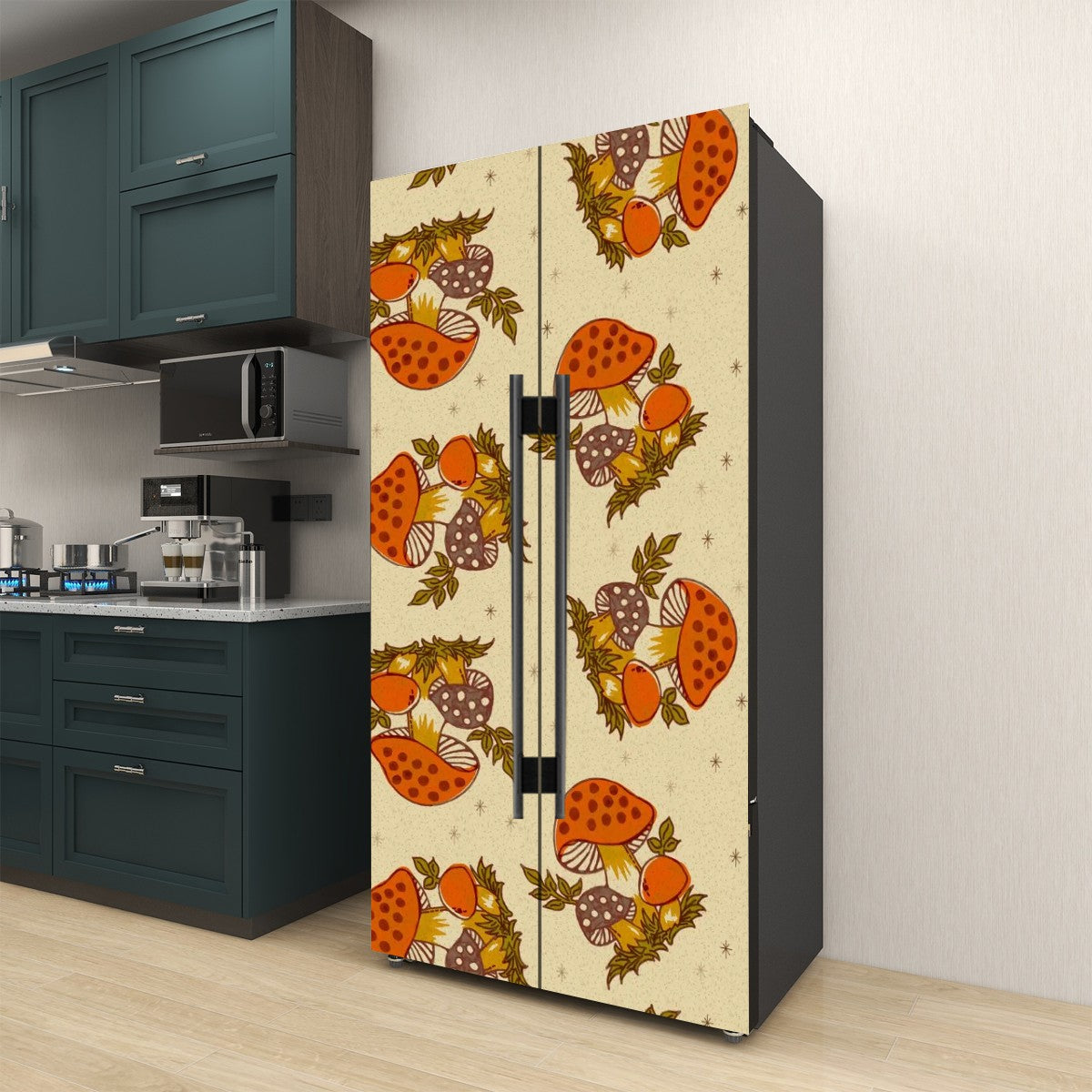 70s Merry Mushroom Sears Mushroom Groovy Retro Self Adhesive Refrigerator Wrap Set - Mid Century Modern Gal