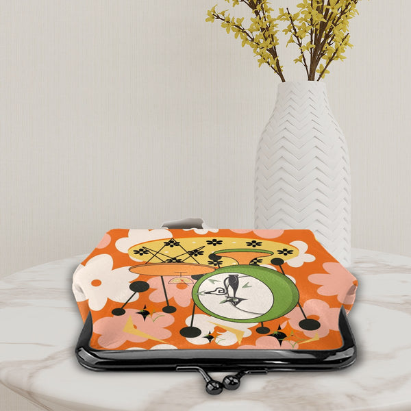 Atomic Cat Flower Power Retro Cute Women's Leather Kiss Lock Coin Purse