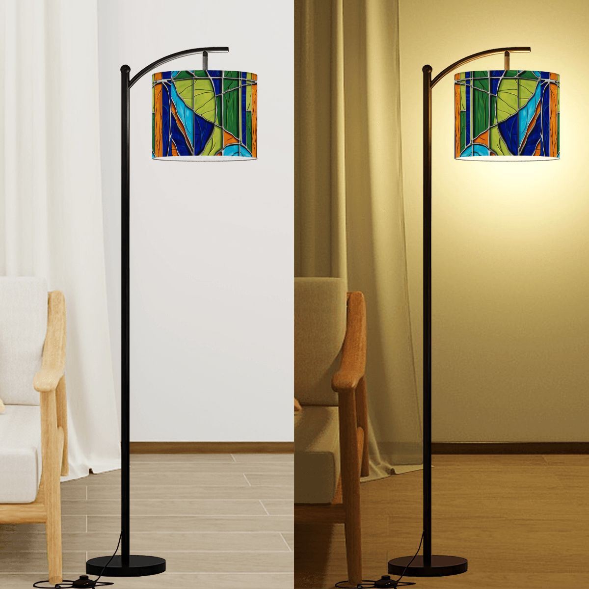 Mid Century Modern Arc Floor Lamp, Green Blue, Orange Purple Faux Glass Designed Lamp SHADE ONLY - For Arc Floor Lamps Only - Mid Century Modern Gal