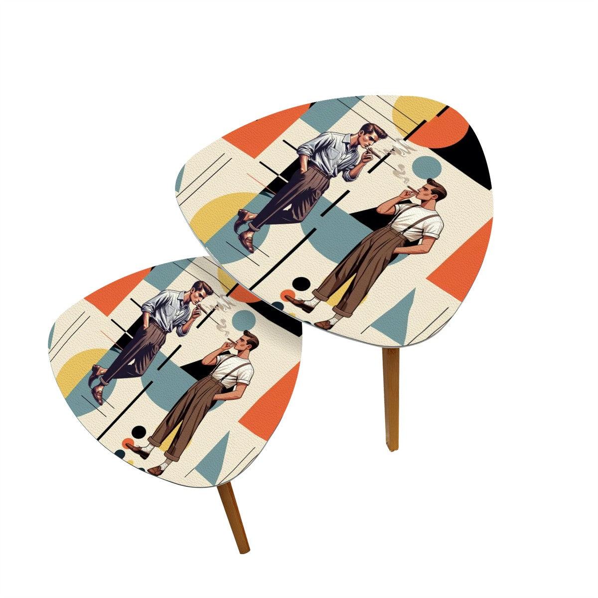 Mid Century Bauhaus Designed Mod Gentleman Cigar Smoking Lounge Nesting Tables - Mid Century Modern Gal