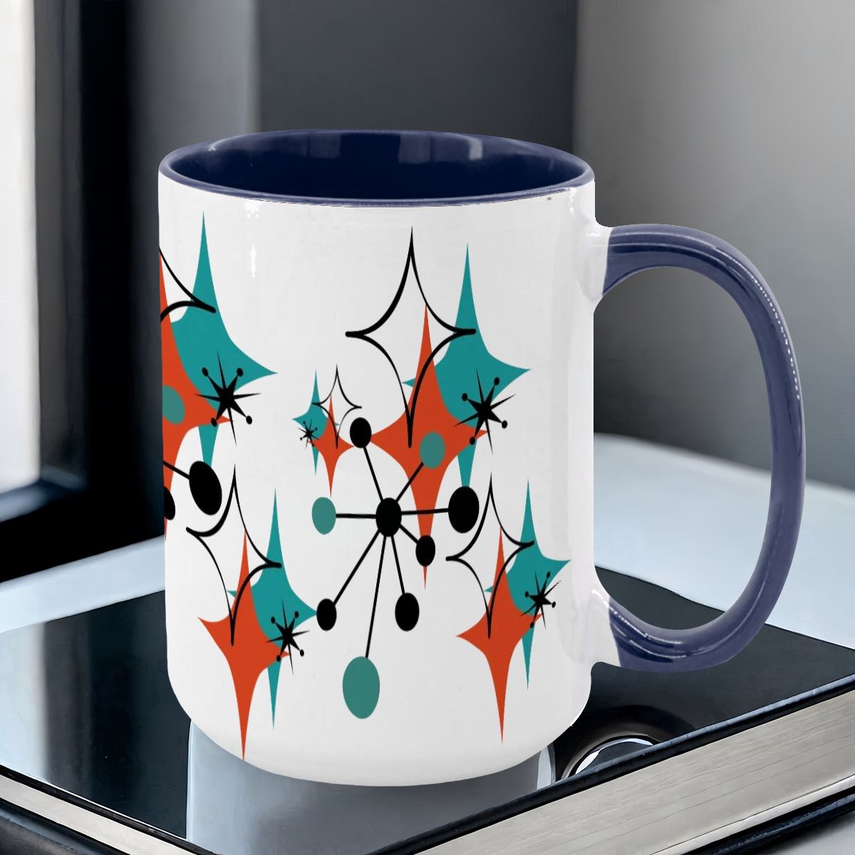 Mid Century Modern Atomic Starburst Sputnik Designed Large Colorful Mug (15oz) - Mid Century Modern Gal